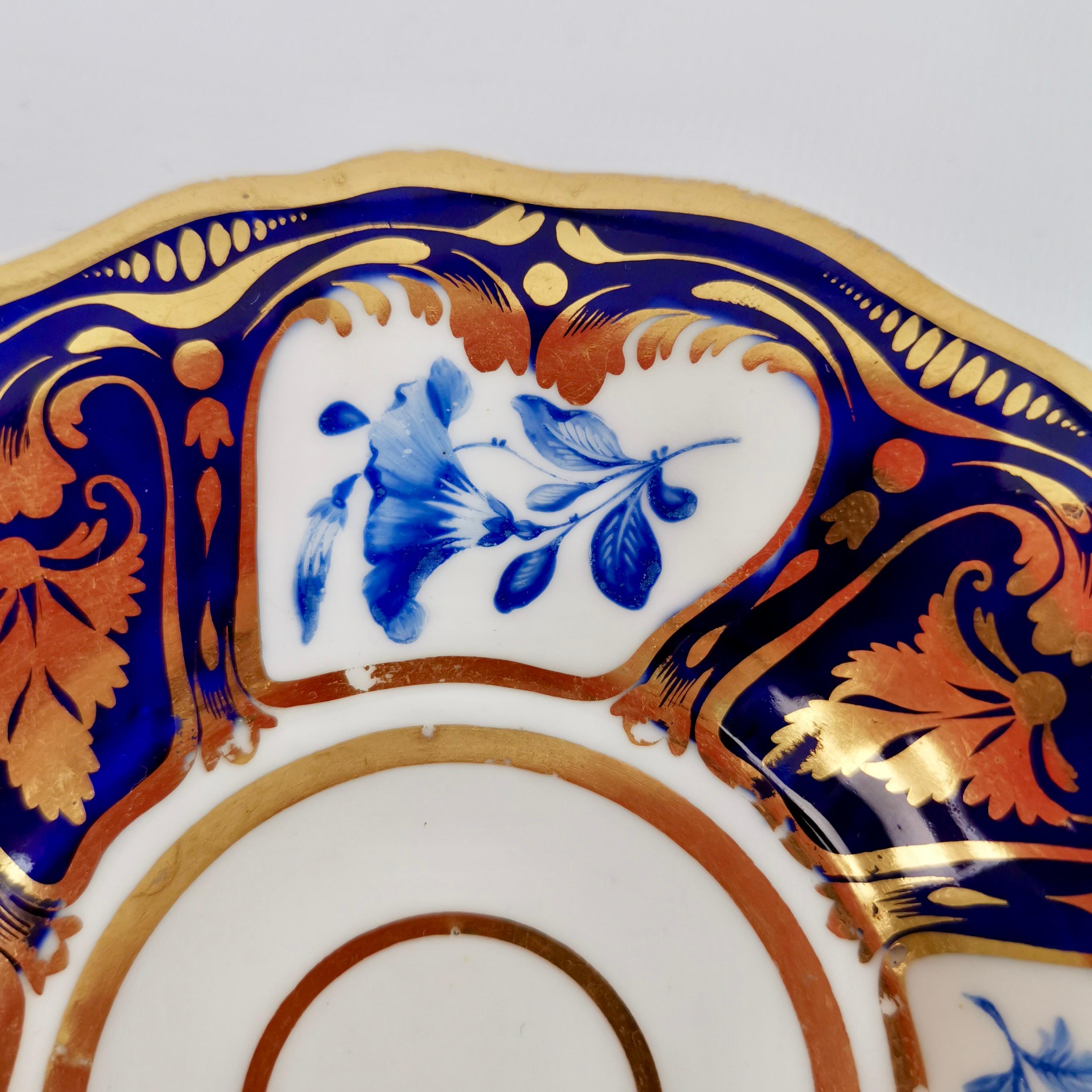 Early 19th Century Ridgway Teacup and Saucer, Blue and Gilt, Flowers Patt. 2/1000, Regency ca 1825