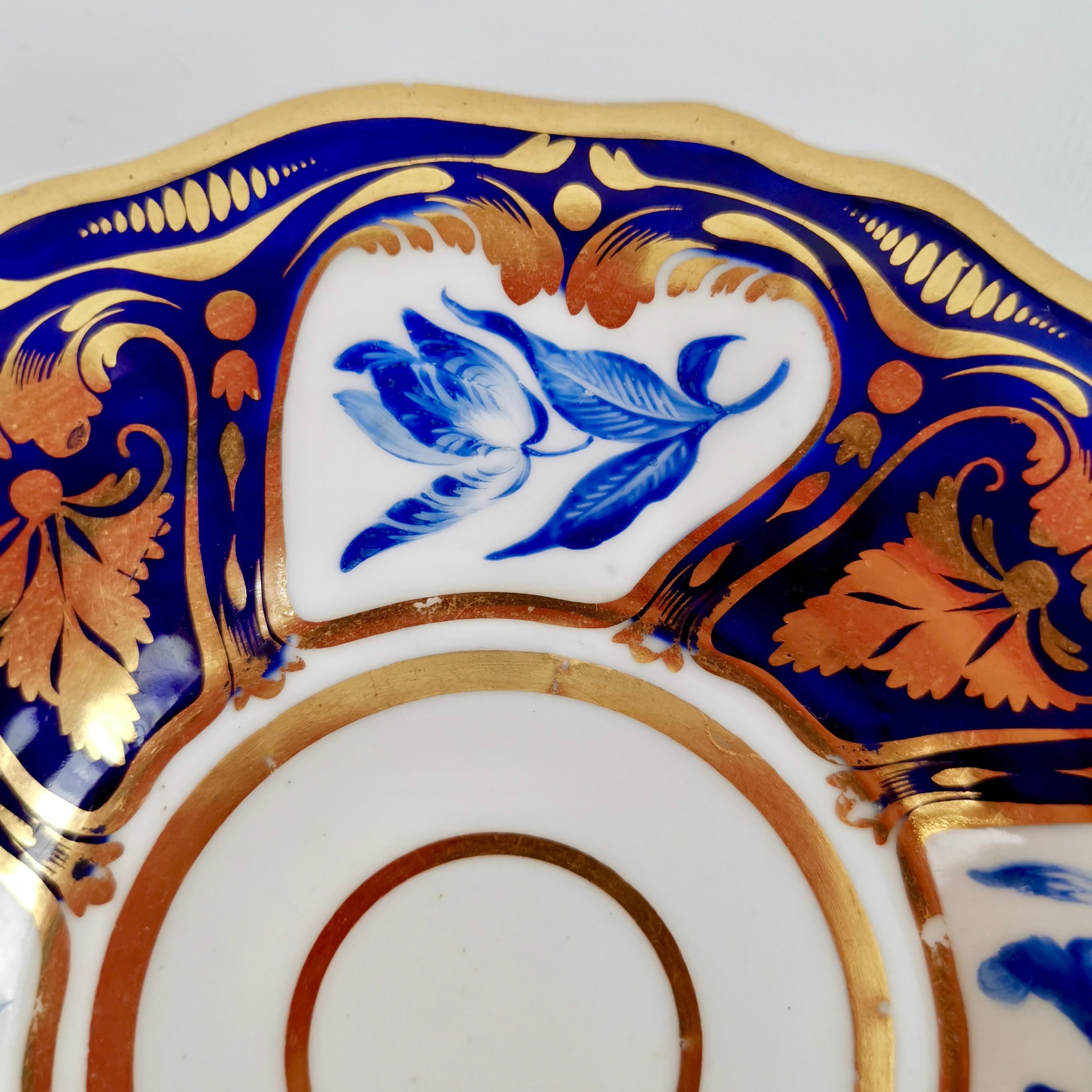 Ridgway Teacup and Saucer, Blue and Gilt, Flowers Patt. 2/1000, Regency ca 1825 1