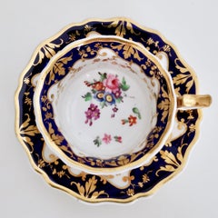Ridgway Porcelain Teacup, Cobalt Blue, Gilt and Flowers, Regency 1820-1825