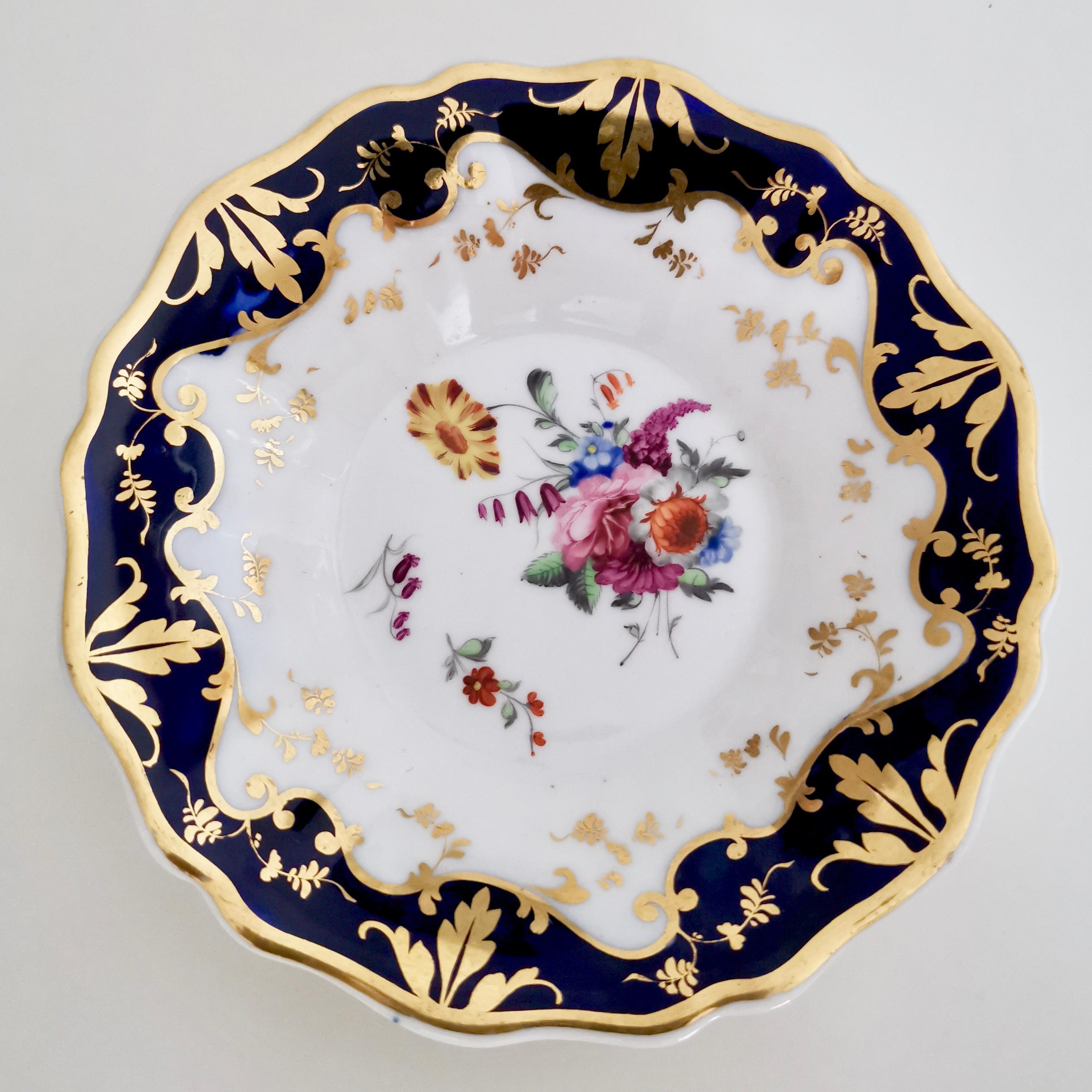 English Ridgway Porcelain Teacup, Cobalt Blue, Gilt and Flowers, Regency 1820-1825