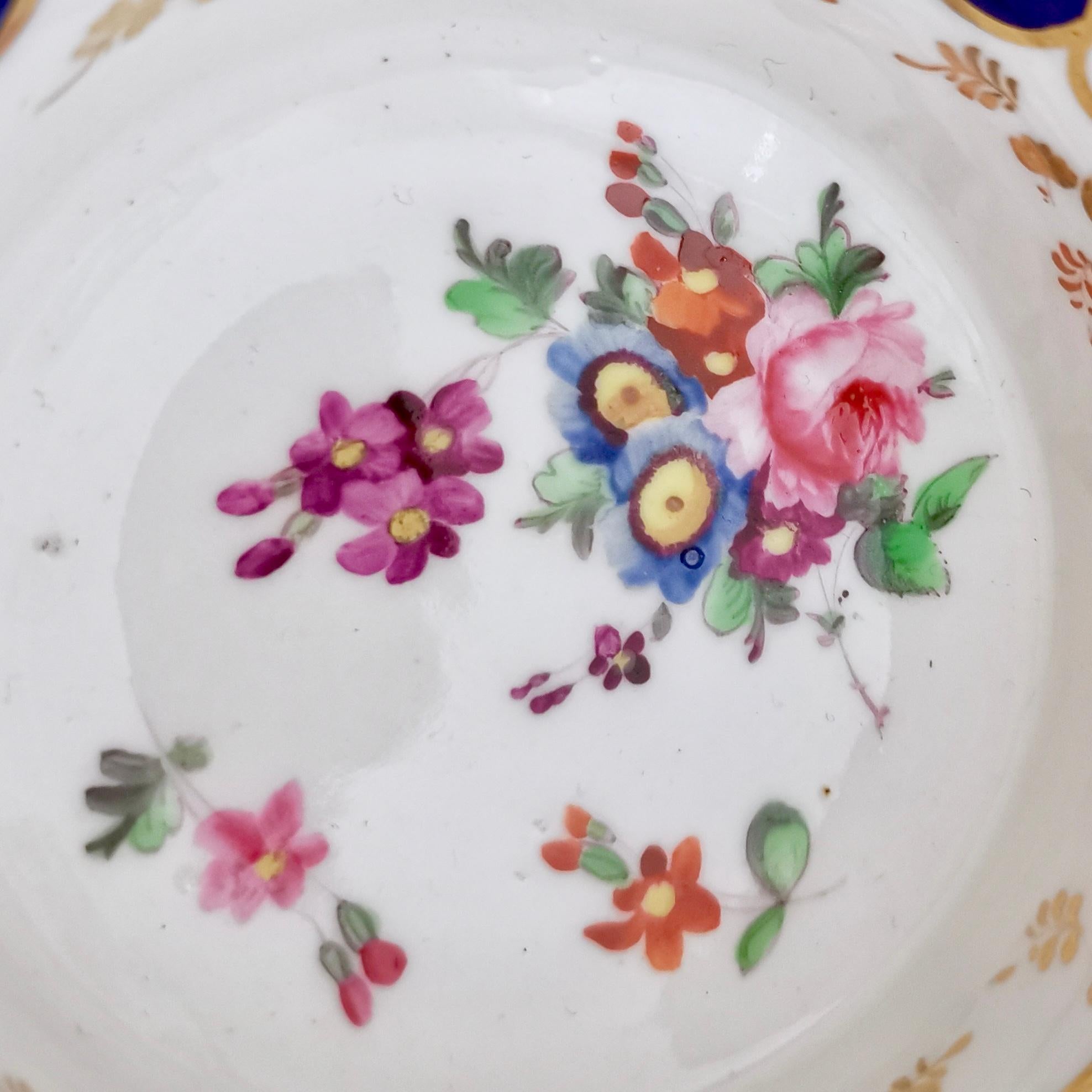 Hand-Painted Ridgway Porcelain Teacup, Cobalt Blue, Gilt and Flowers, Regency 1820-1825