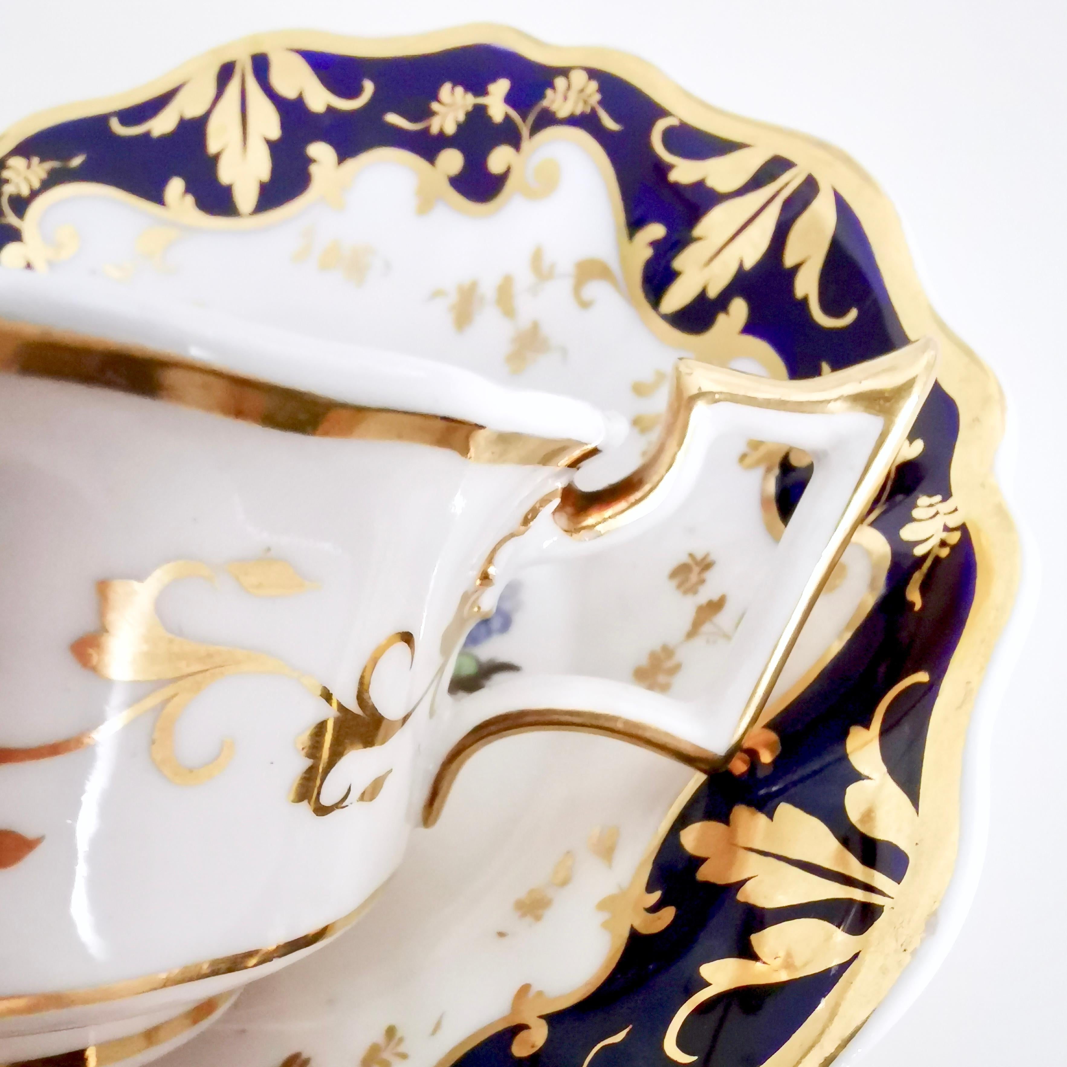 Early 19th Century Ridgway Porcelain Teacup, Cobalt Blue, Gilt and Flowers, Regency 1820-1825