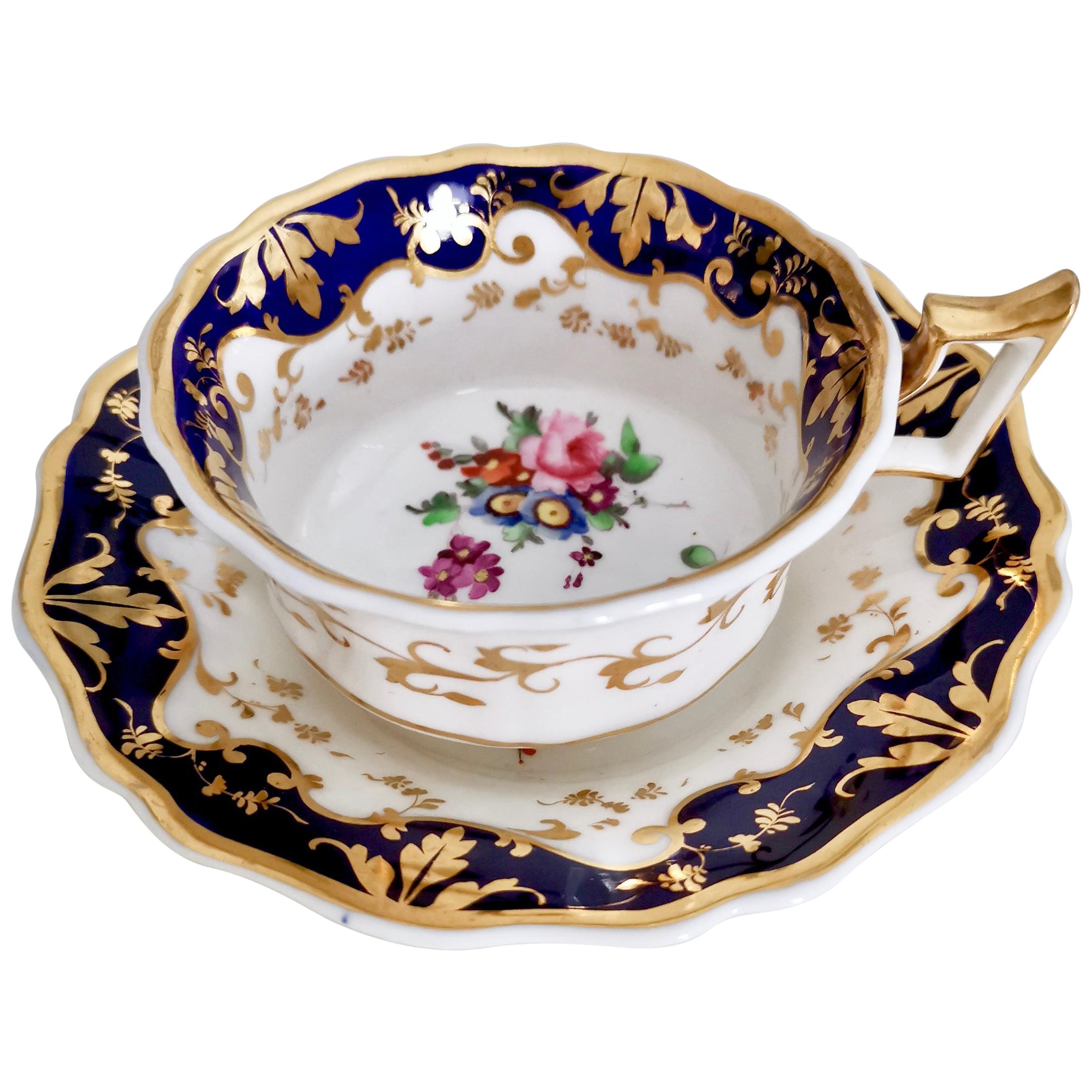 Ridgway Porcelain Teacup, Cobalt Blue, Gilt and Flowers, Regency