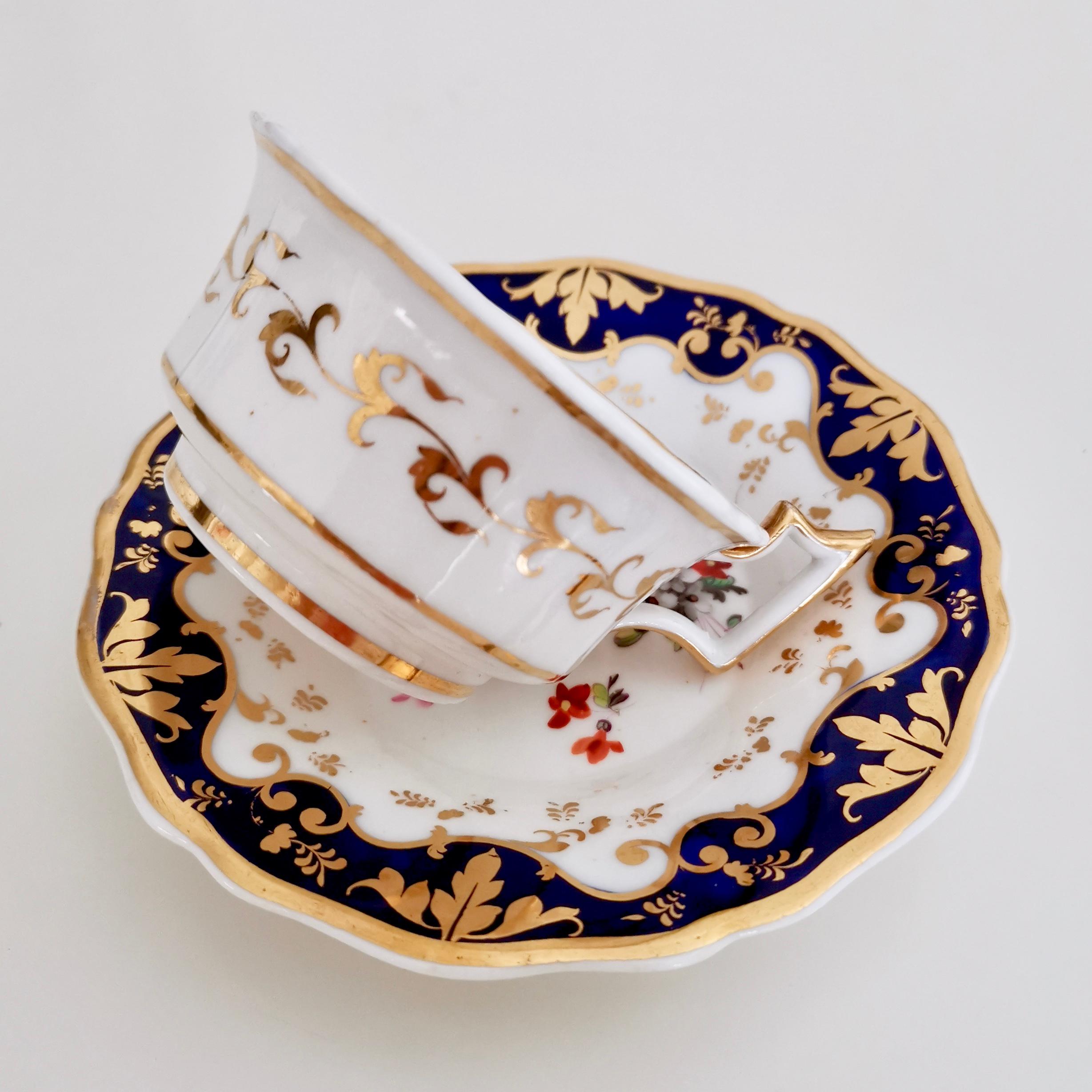 Hand-Painted Porcelain Teacup by Ridgway, Gilt, Cobalt Blue and Flowers, Regency, 1820-1825