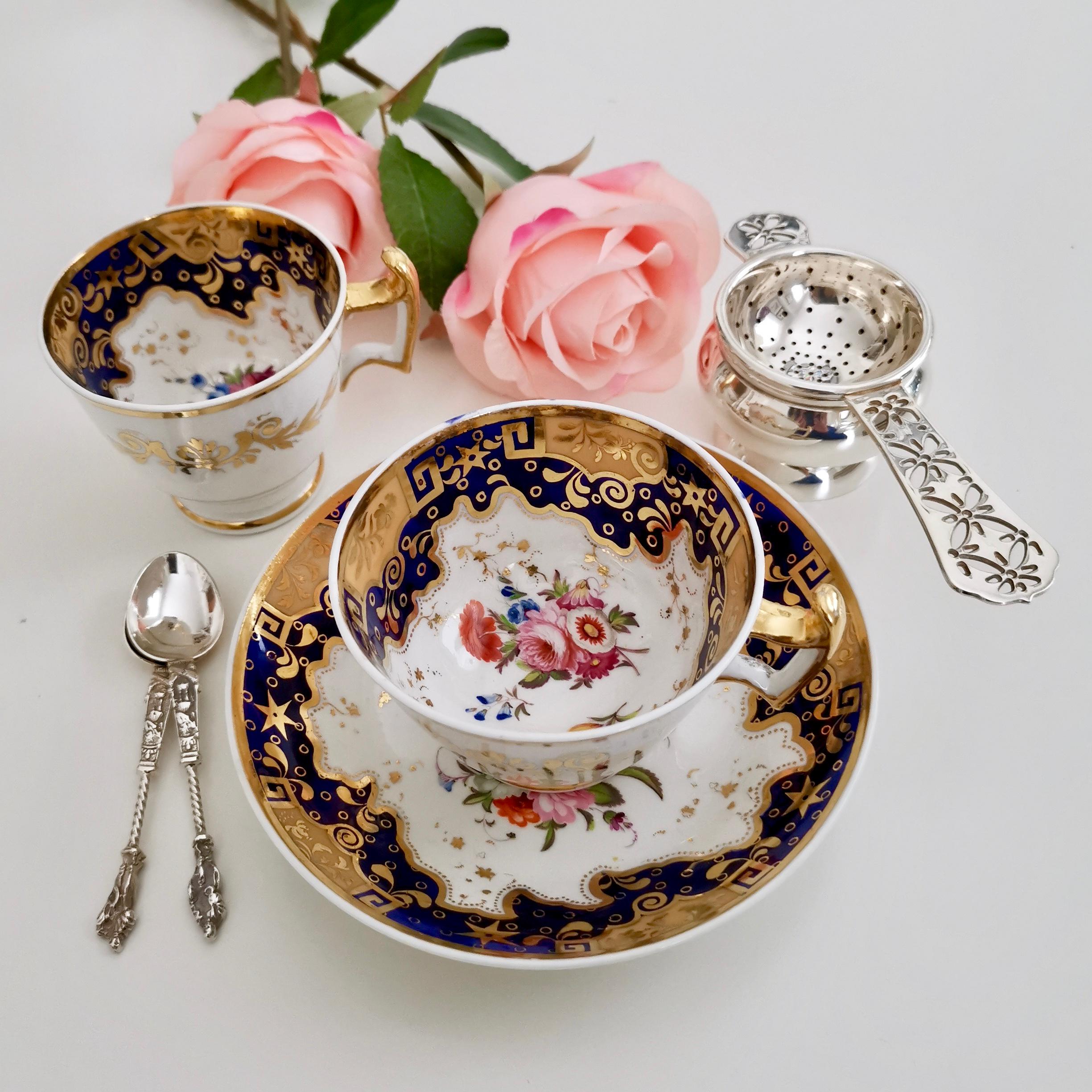 This is an exceptionally beautiful Ridgway trio made circa 1825, which is known as the Regency period. The shape of the cup handle is typical for its time and is called the 