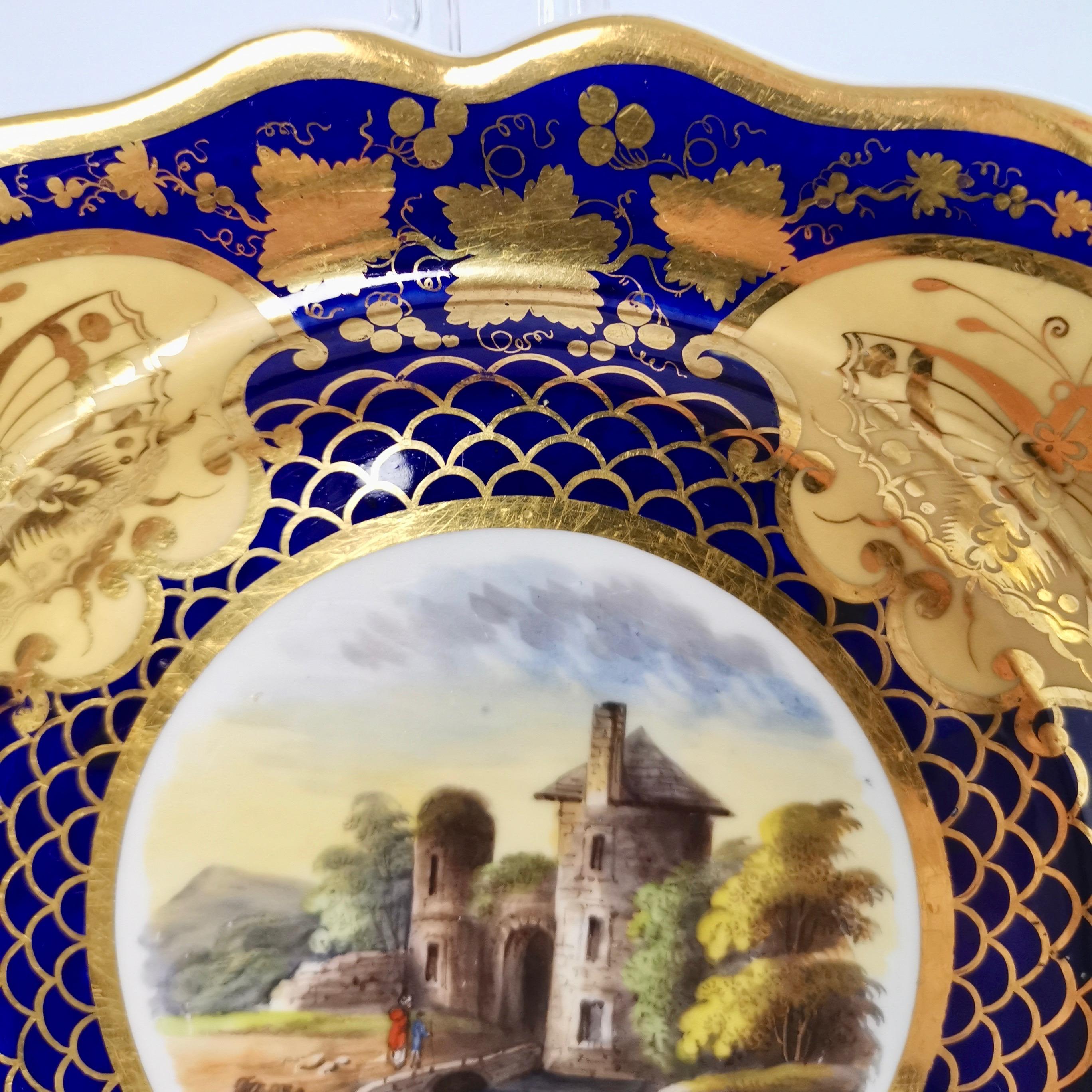 Ridgway Twin-Handled Porcelain Plate, Cobalt Blue, Gilt and Landscape circa 1825 3