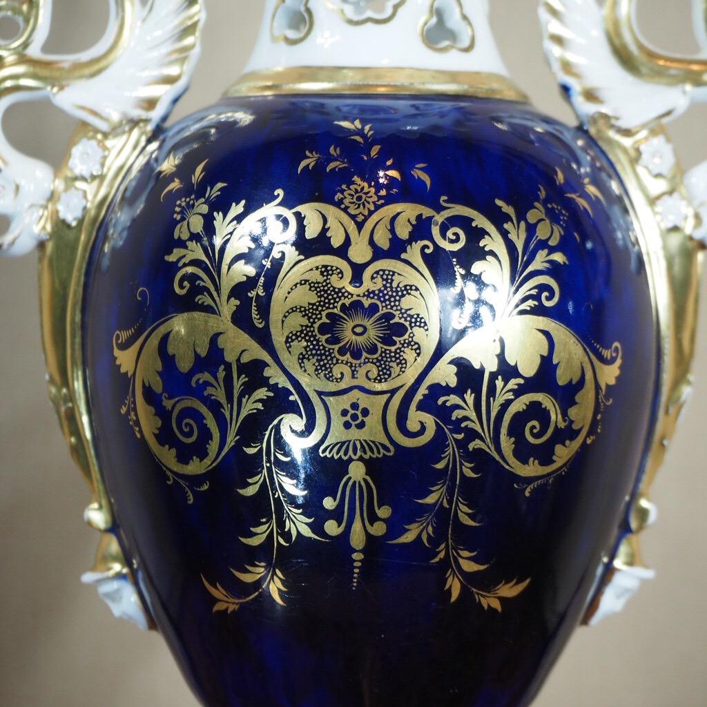 English Ridgway Vase, Deep Blue with Dragon Handles, c.1835 For Sale