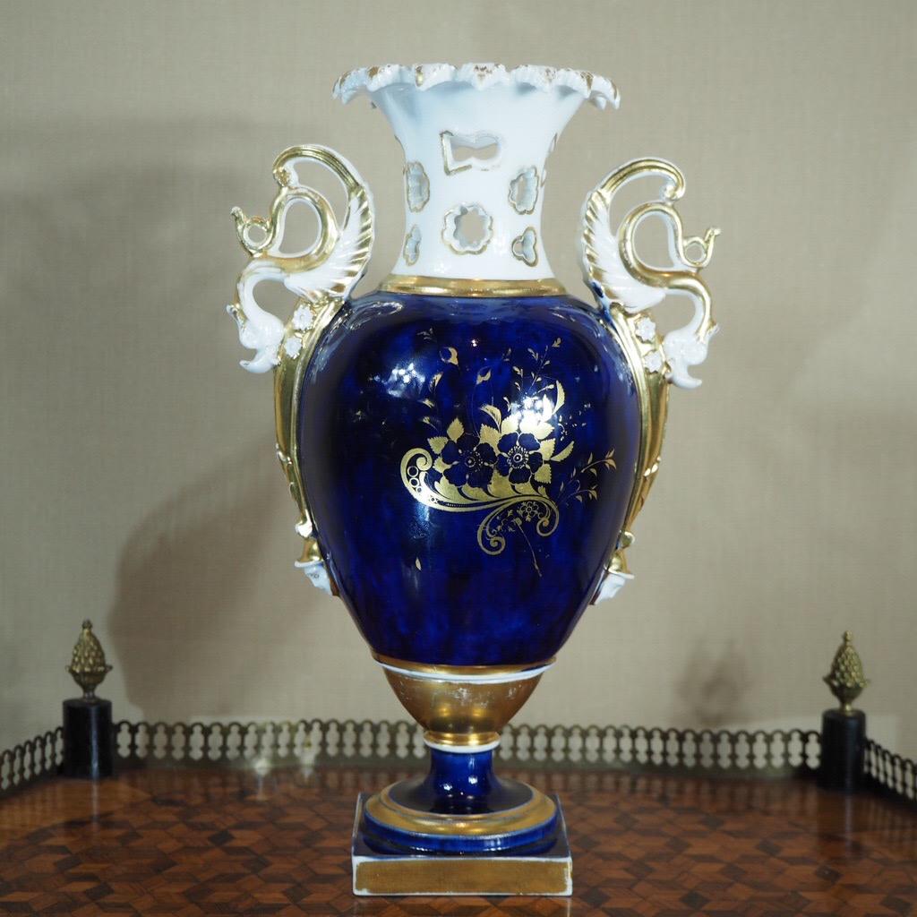 Mid-19th Century Ridgway Vase, Deep Blue with Dragon Handles, c.1835 For Sale