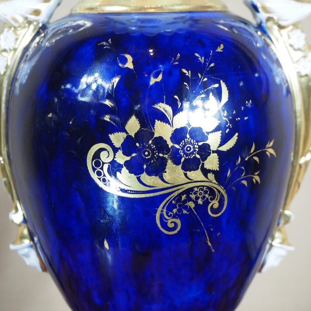 Porcelain Ridgway Vase, Deep Blue with Dragon Handles, c.1835 For Sale
