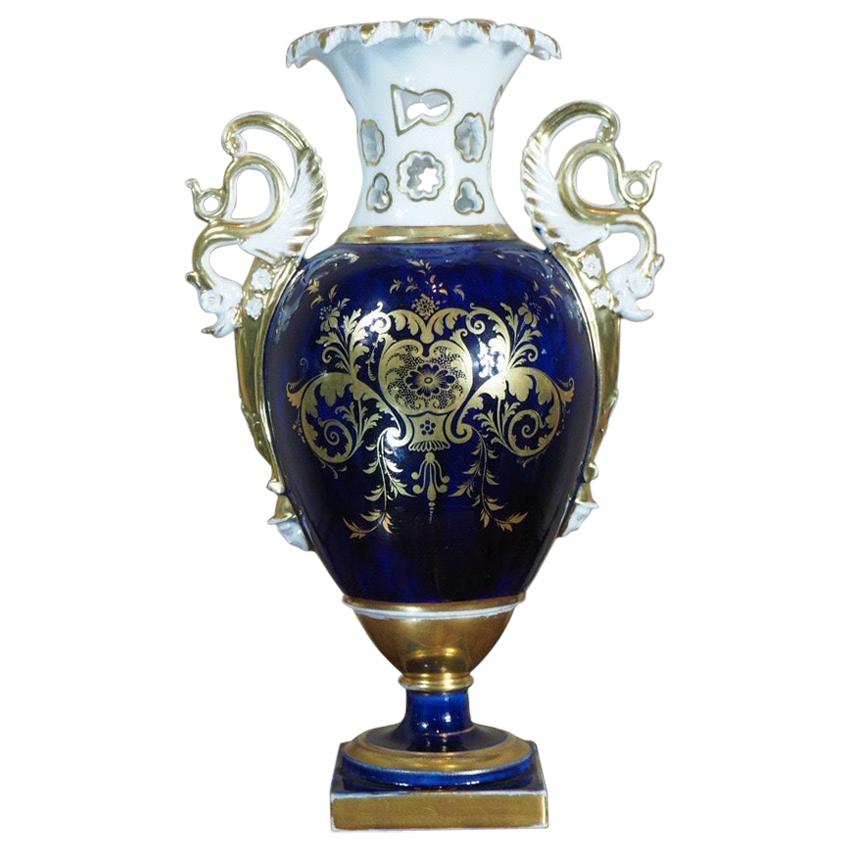 Ridgway Vase, Deep Blue with Dragon Handles, c.1835 For Sale