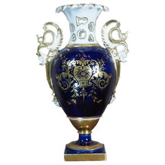 Antique Ridgway Vase, Deep Blue with Dragon Handles, c.1835