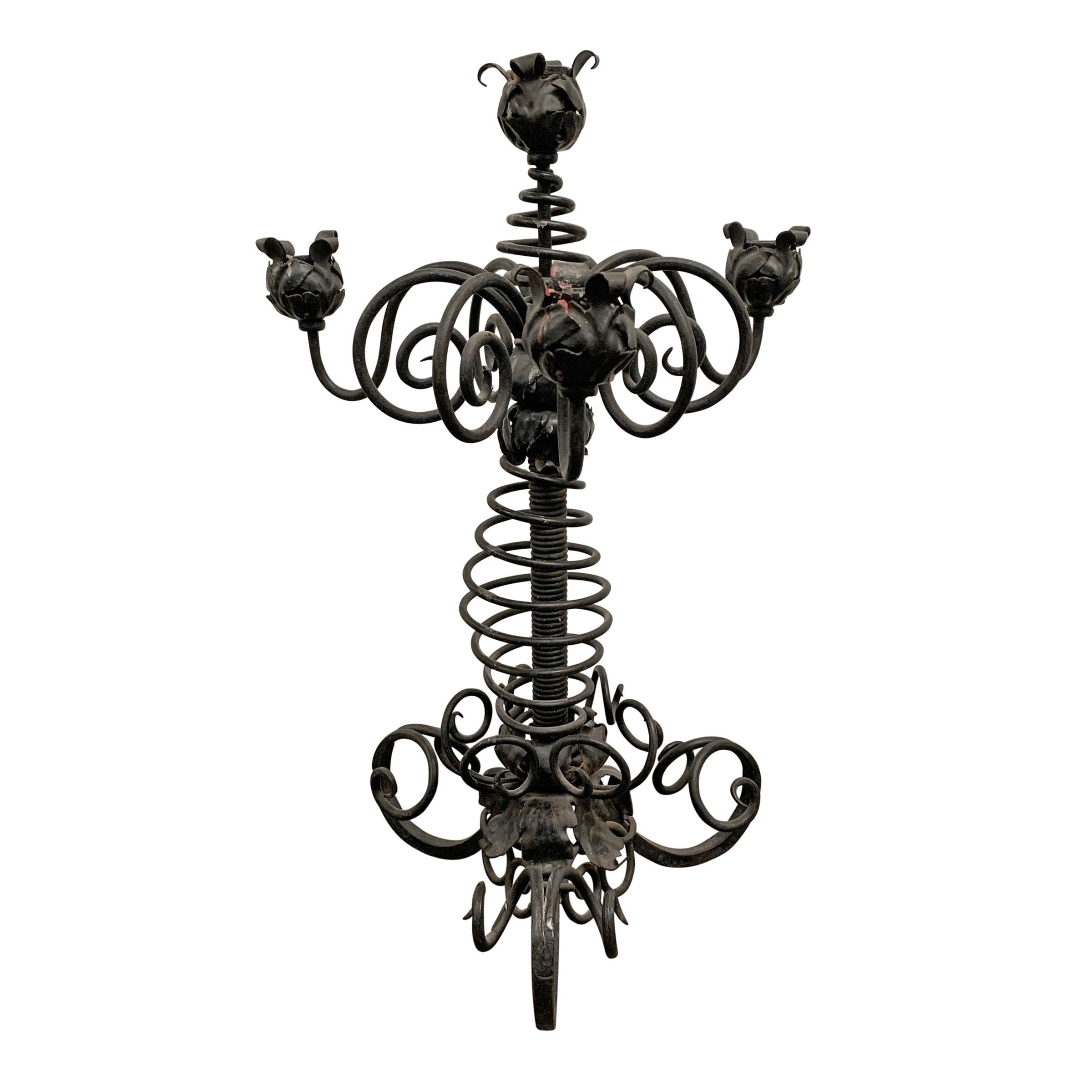 American Ridiculous High-Victorian Wrought Iron Candelabrum