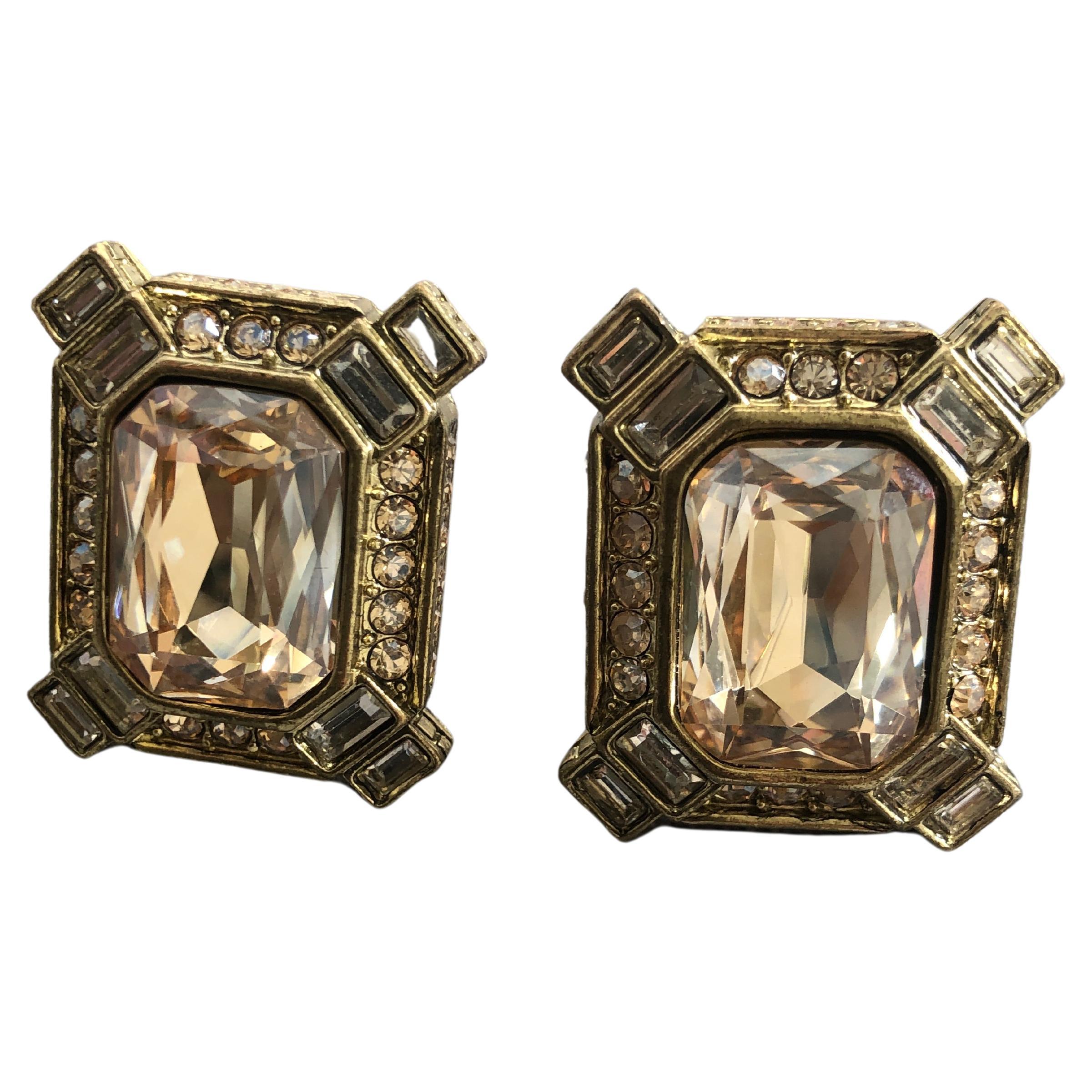 Ridiculously Chic Champagne Crystal Rectangular Shape Earrings by Heidi Daus For Sale