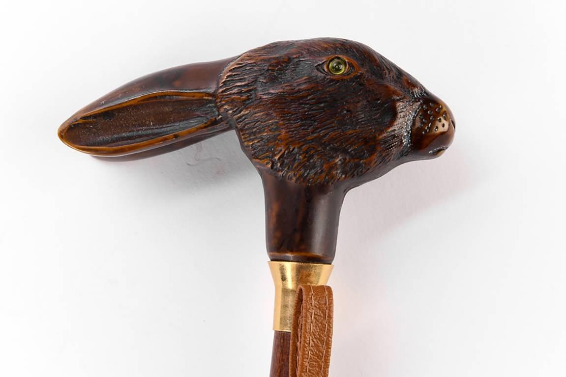 Edwardian Riding Crop with a Carved Rabbit Head Finial