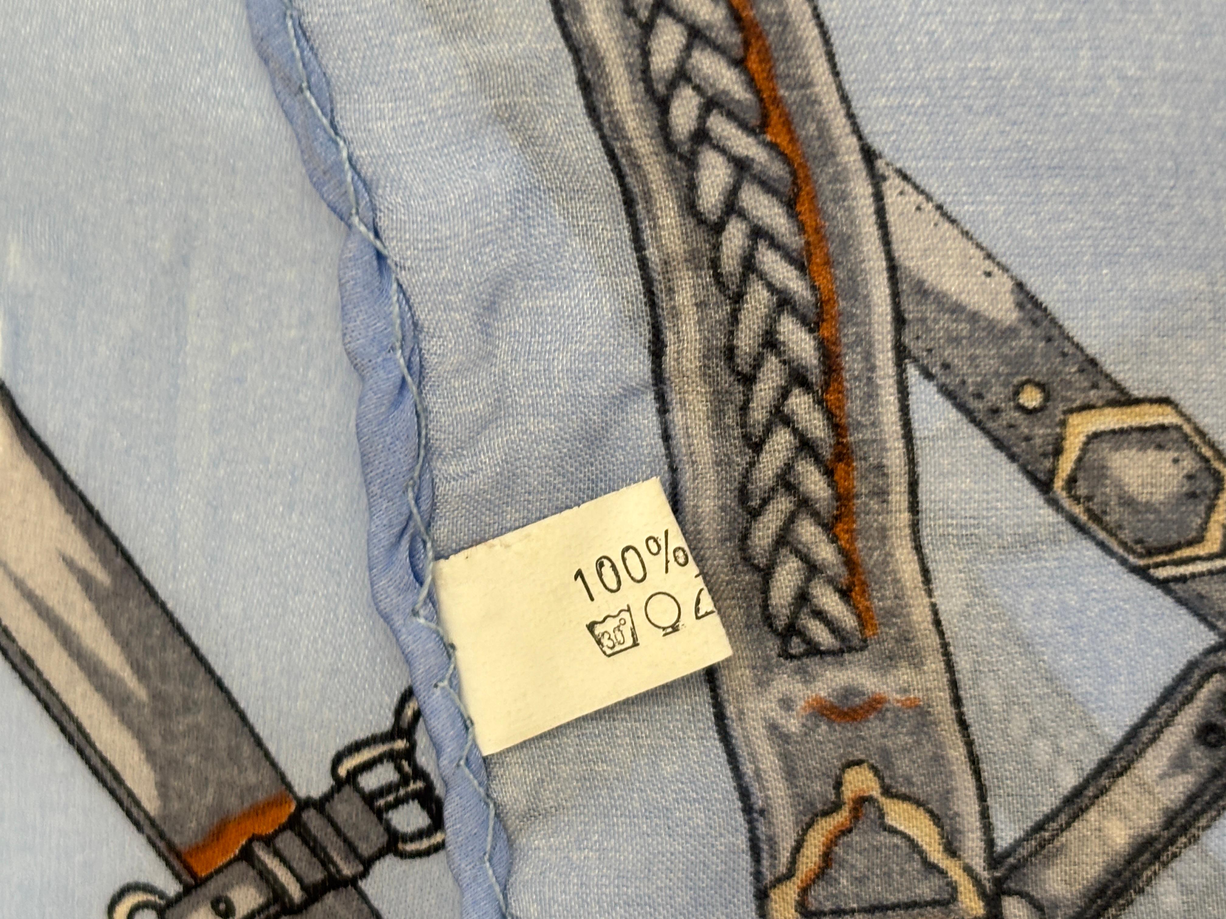 Riding Gear and Horse Bit Light Blue Silk Pocket Square Handkerchief For Sale 2