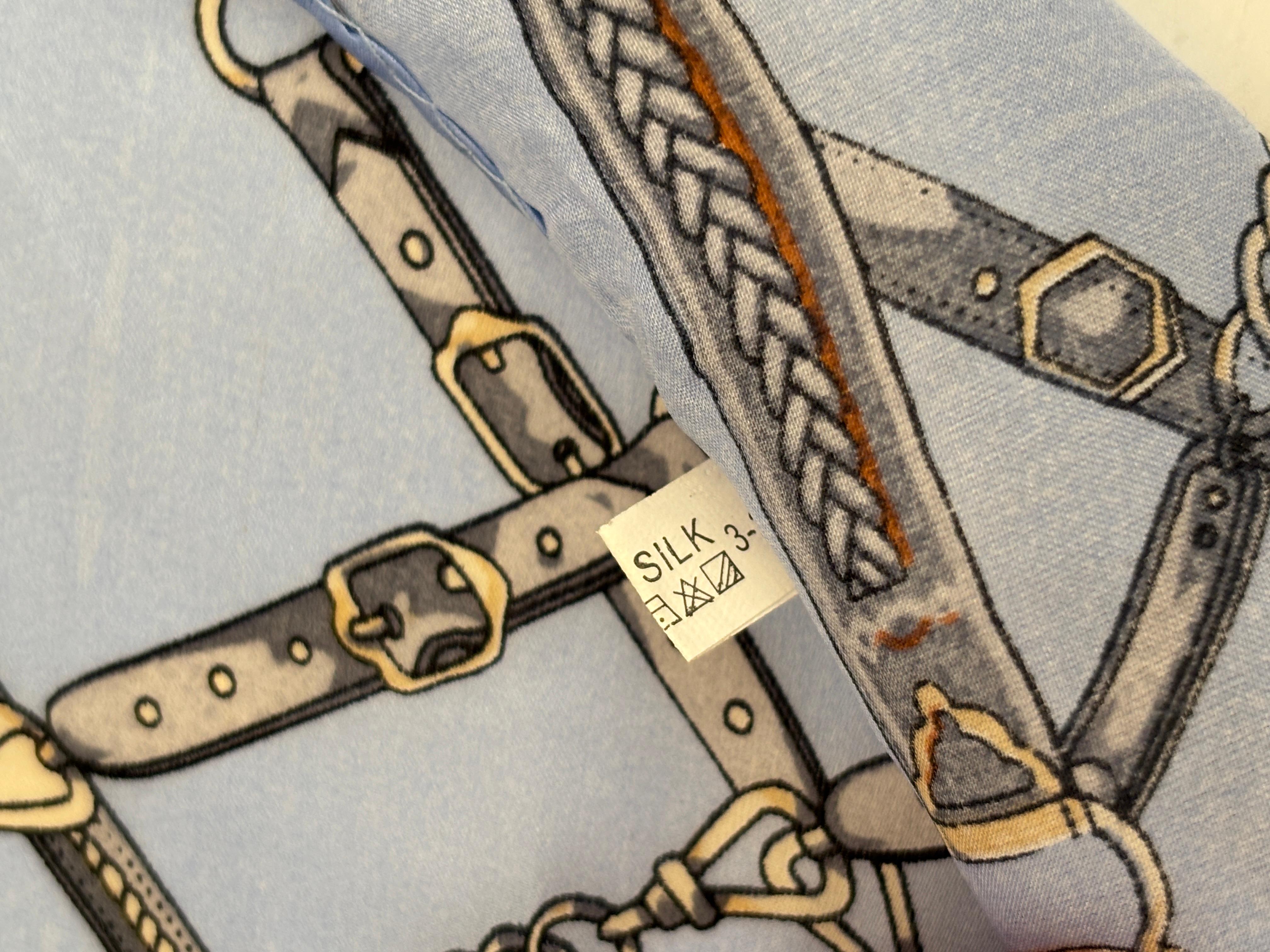 Riding Gear and Horse Bit Light Blue Silk Pocket Square Handkerchief For Sale 4