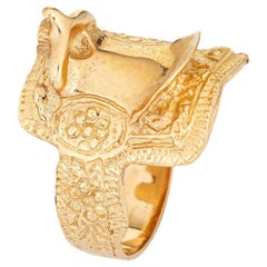 Vintage Riding Saddle Ring 14k Yellow Gold Equestrian Animal Estate Jewelry