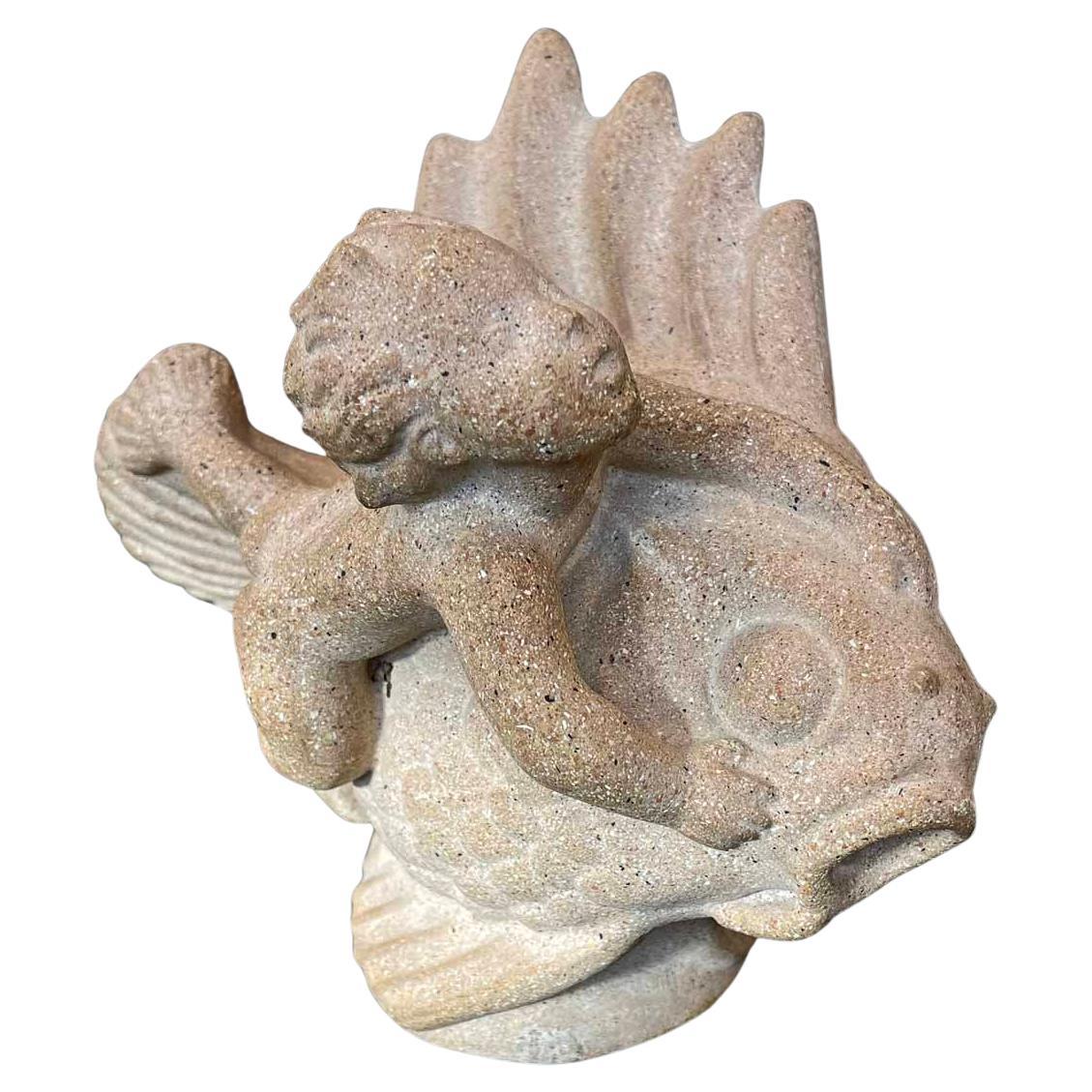 "Riding the Currents", Rare Art Deco Sculpture of Merboy and Fish by Andersen