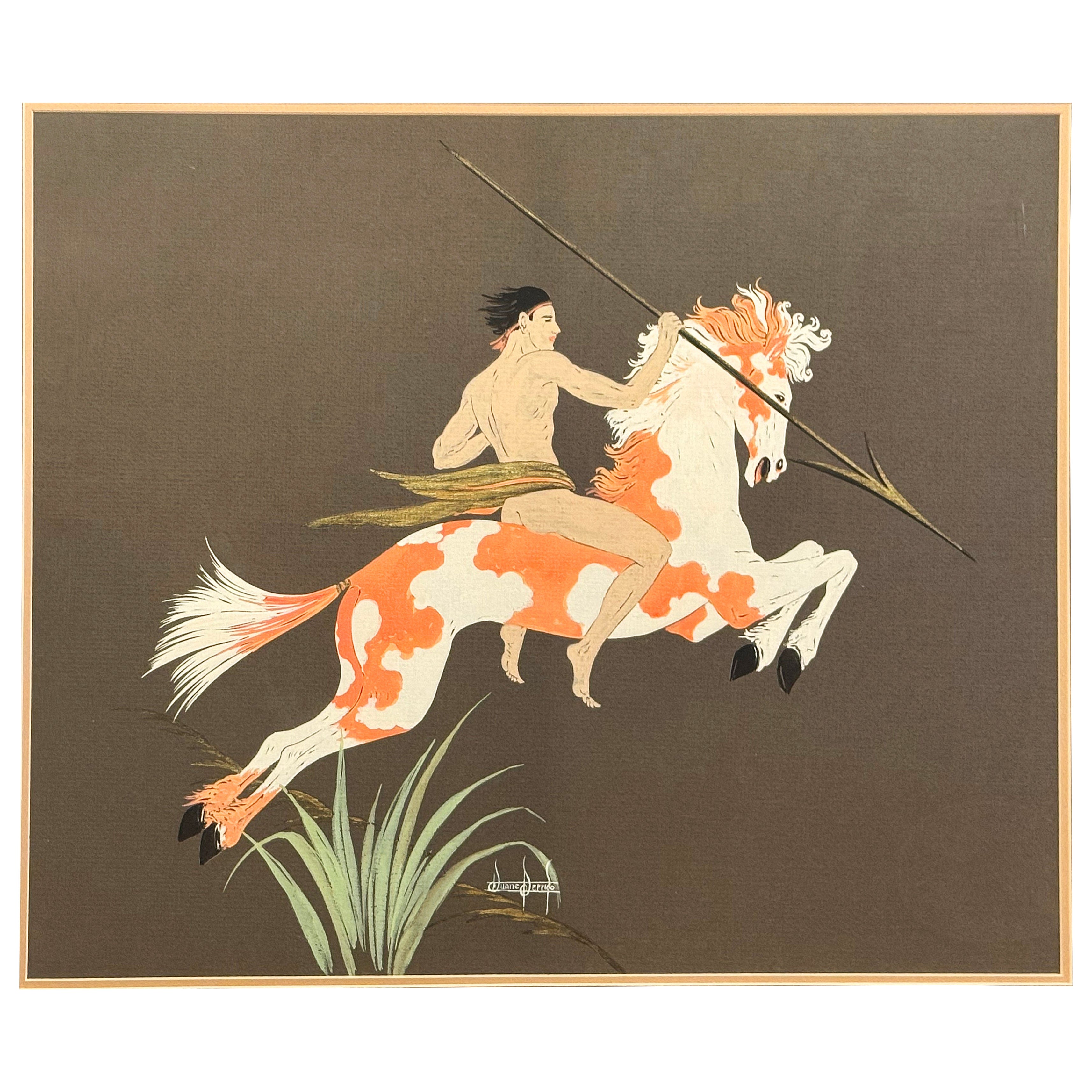 "Cavalcare il pony maculato", dipinto Art Déco con indiano americano maschio nudo in vendita