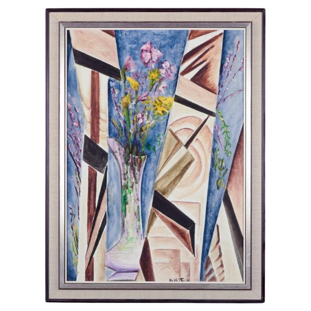 Ridl Telaki. Oil on canvas. Abstract still life with flowers in a vase. For Sale