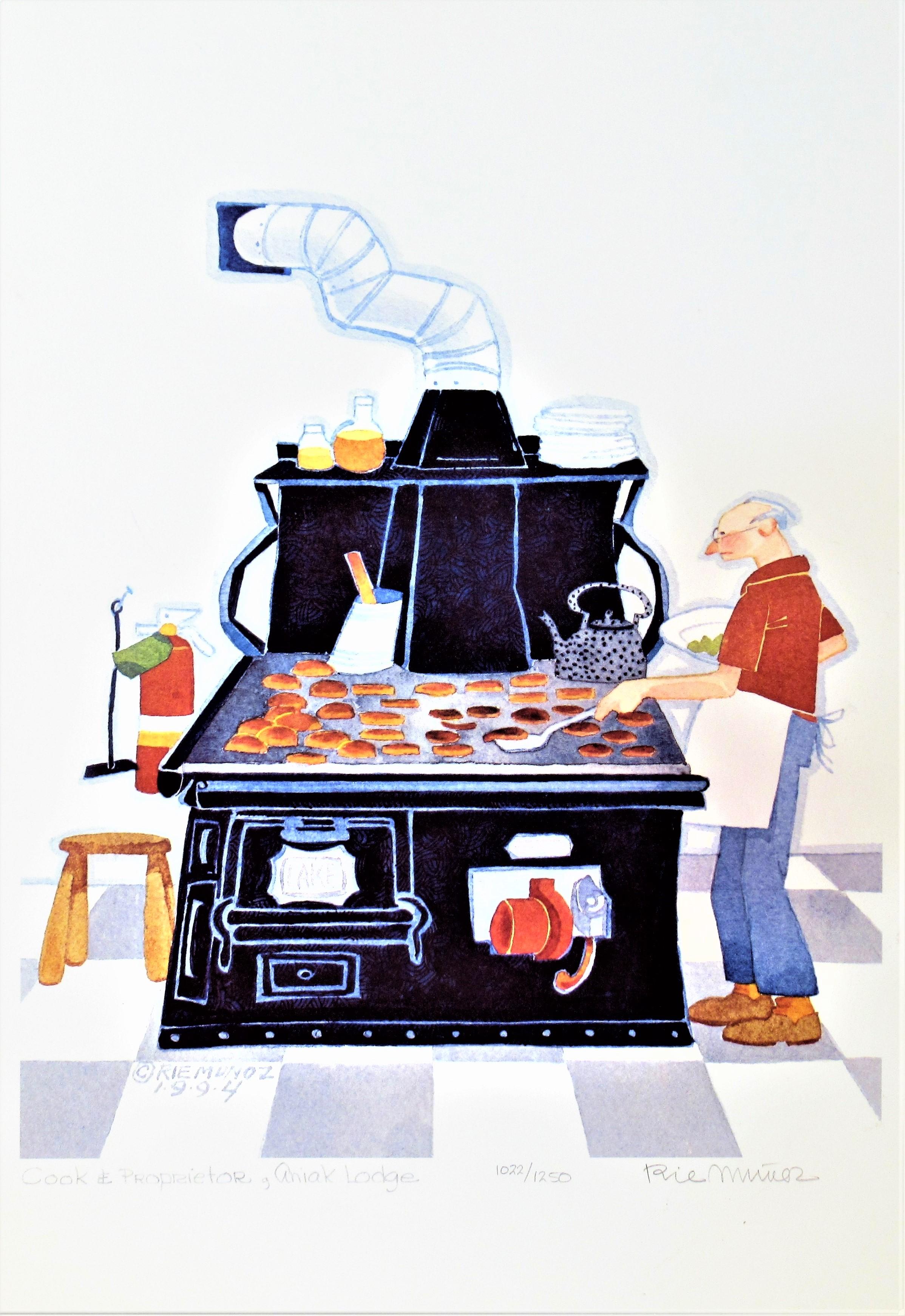 Rie Munoz Figurative Print - Cook and Proprietor, Aniak Lodge