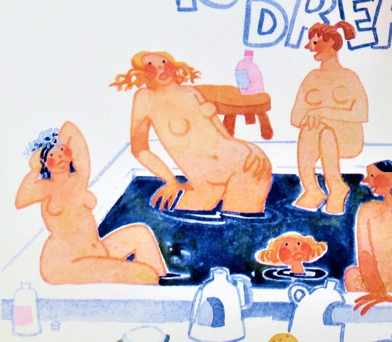 Singing in the Bath, Tenakee Springs (Grau), Nude Print, von Rie Munoz