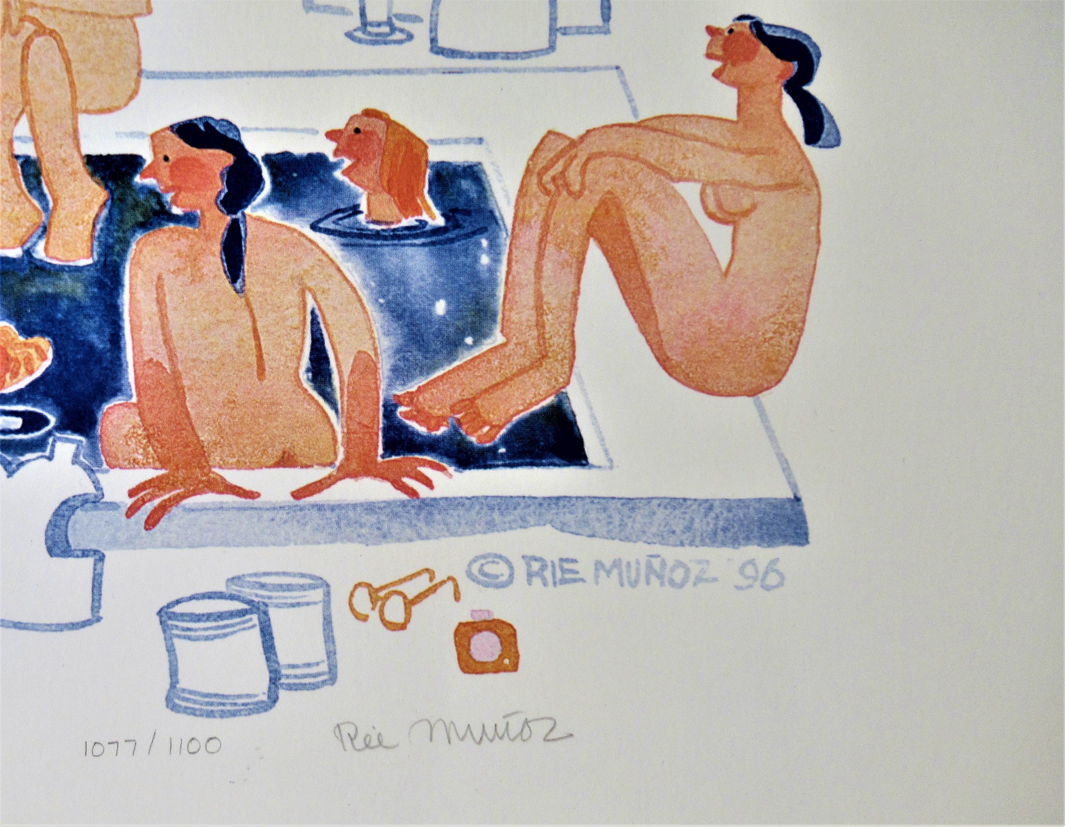 Singing in the Bath, Tenakee Springs - Folk Art Print by Rie Munoz