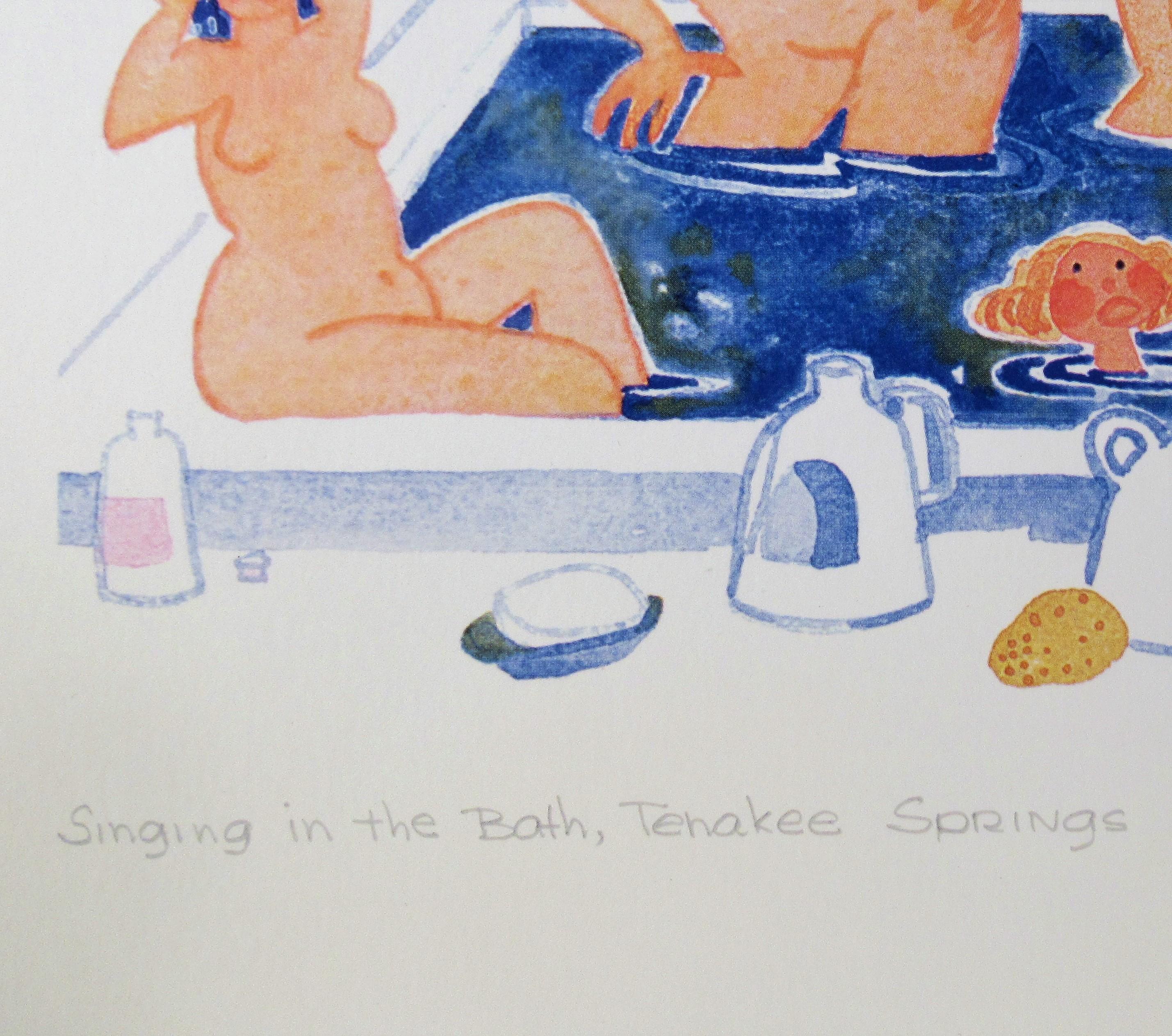 Singing in the Bath, Tenakee Springs - Gray Nude Print by Rie Munoz