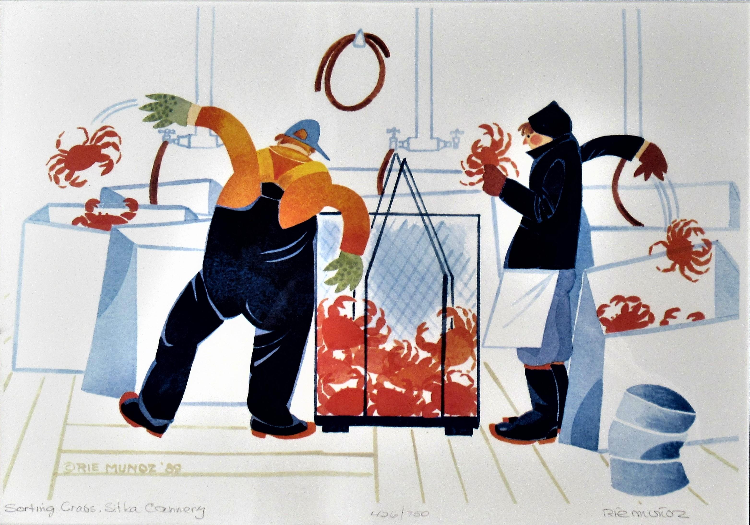 Sorting Crabs, Sitka Cannery - Print by Rie Munoz