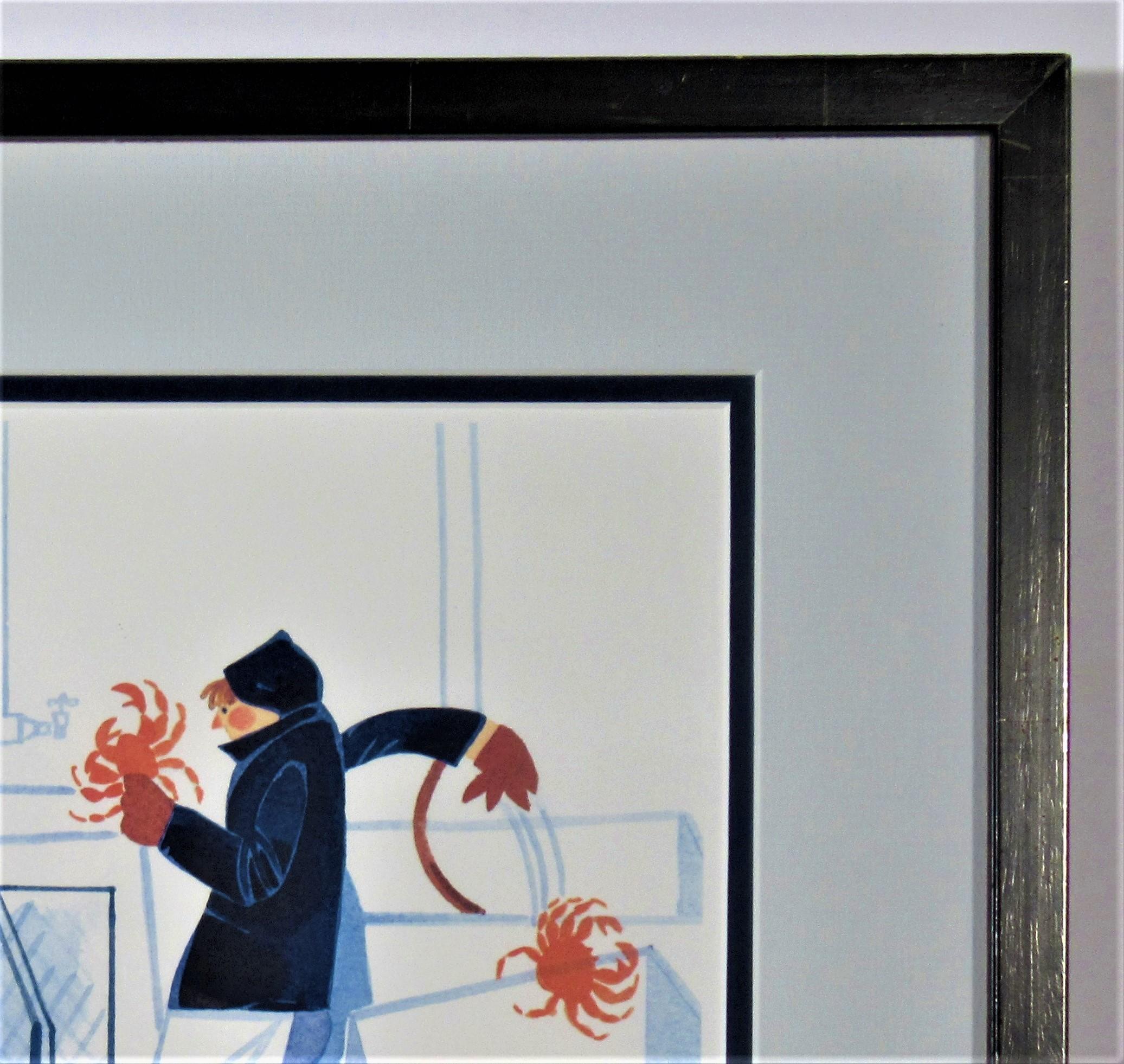 Sorting Crabs, Sitka Cannery - Gray Figurative Print by Rie Munoz