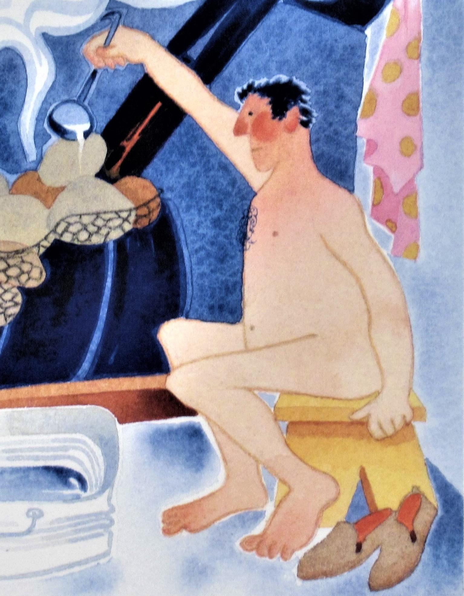 Baño de vapor, Aniak - Figurative Print Gris de Rie Munoz