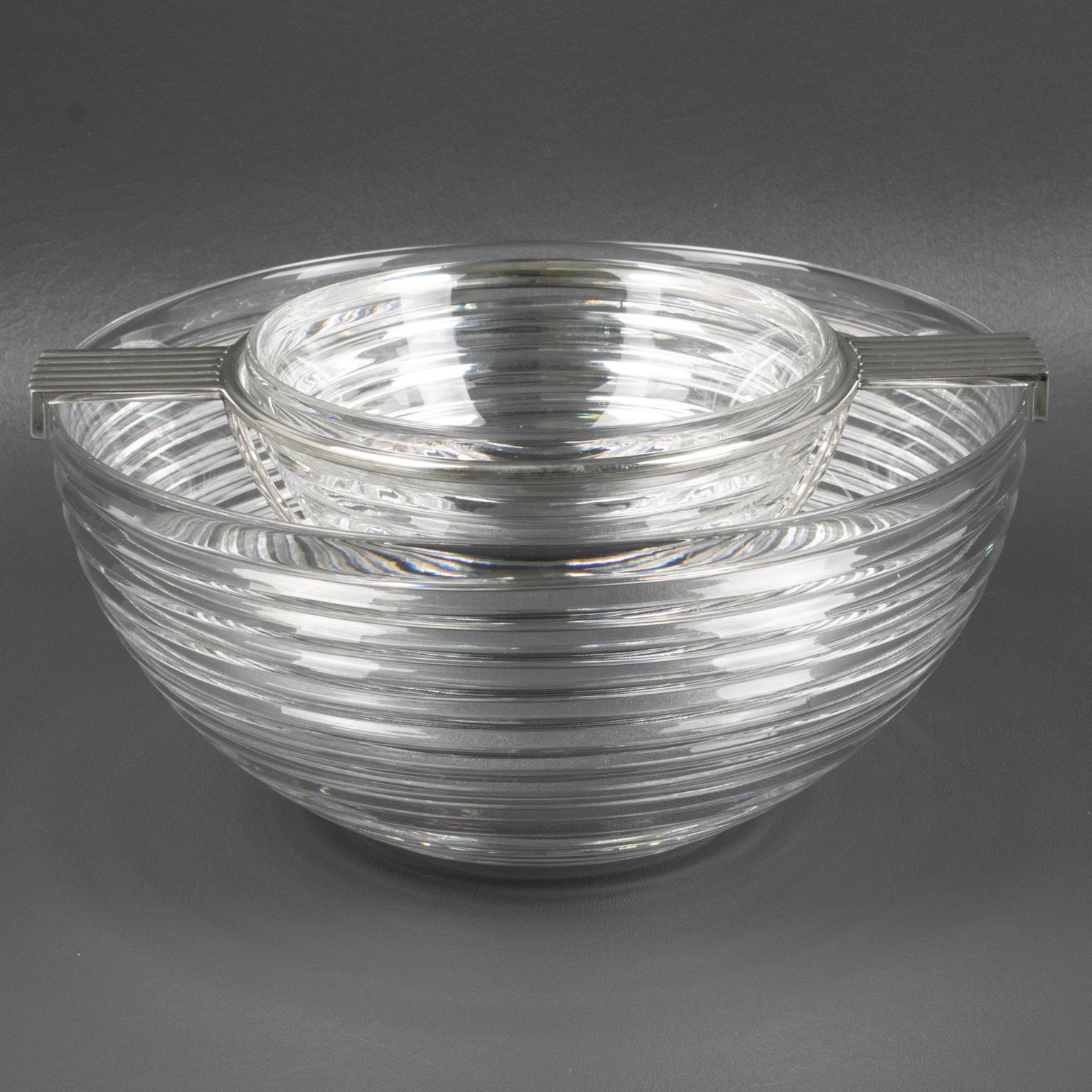 Riedel Mesa Silver Plate and Crystal Caviar Dish Bowl Serving Chiller circa 1980 2