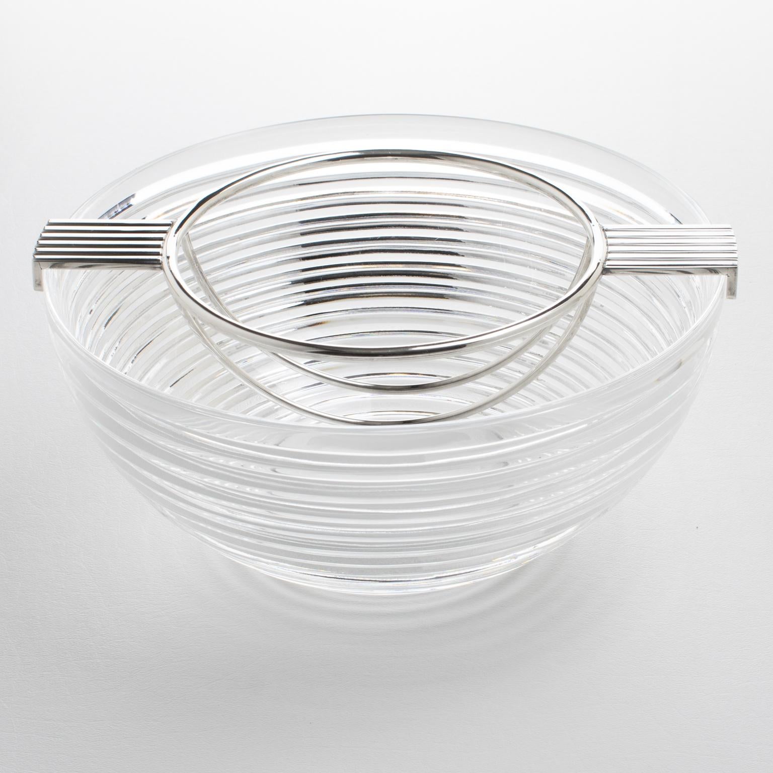 Modern Riedel Mesa Silver Plate and Crystal Caviar Dish Bowl Serving Chiller circa 1980