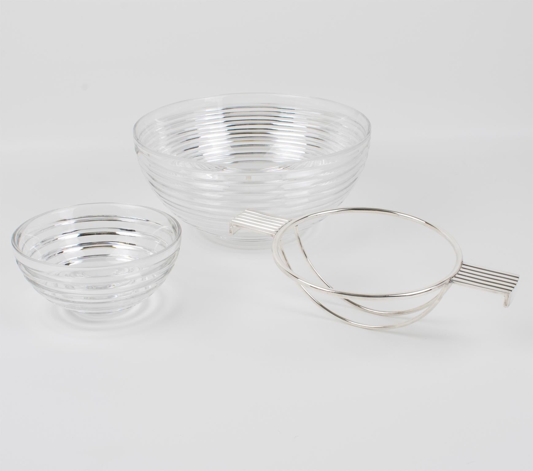 Riedel Mesa Silver Plate and Crystal Caviar Dish Bowl Serving Chiller circa 1980 In Excellent Condition In Atlanta, GA