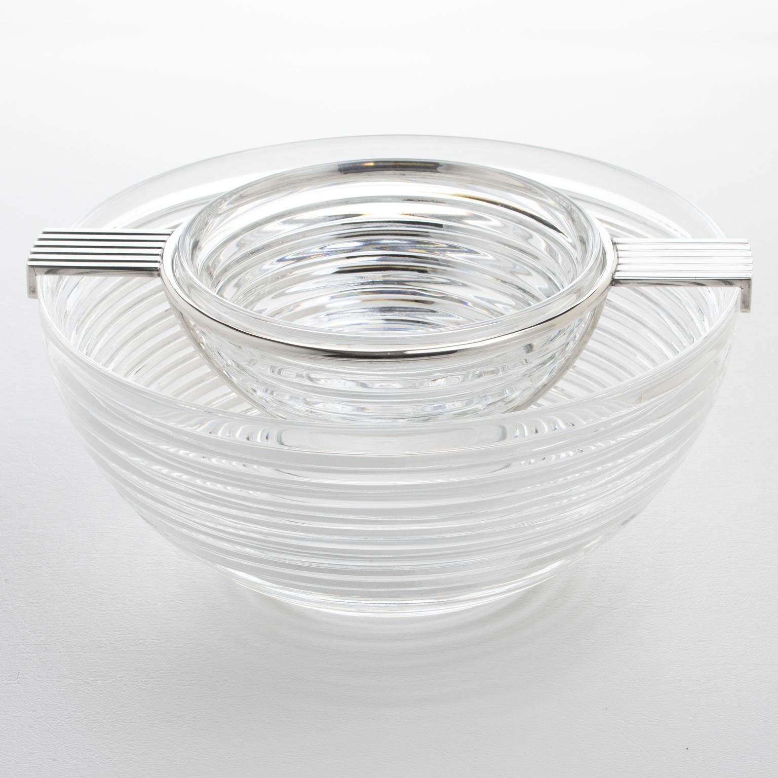 Riedel Mesa Silver Plate and Crystal Caviar Dish Bowl Serving Chiller circa 1980 1