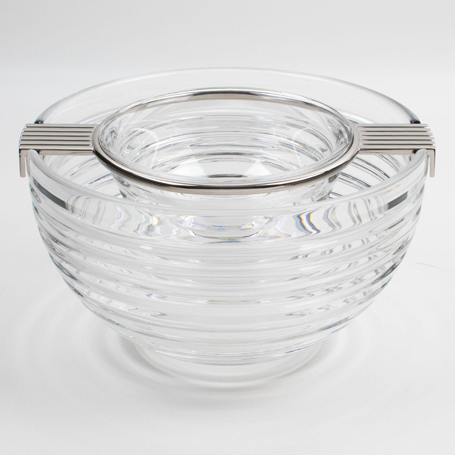 Crafted by the visionary Claus Josef Riedel, this rare, striking Mid-Century modern caviar serving bowl embodies sophistication and elegance. Designed for the esteemed Riedel-Mesa collection by Mesa Italy circa 1980, its sleek, minimalist aesthetic