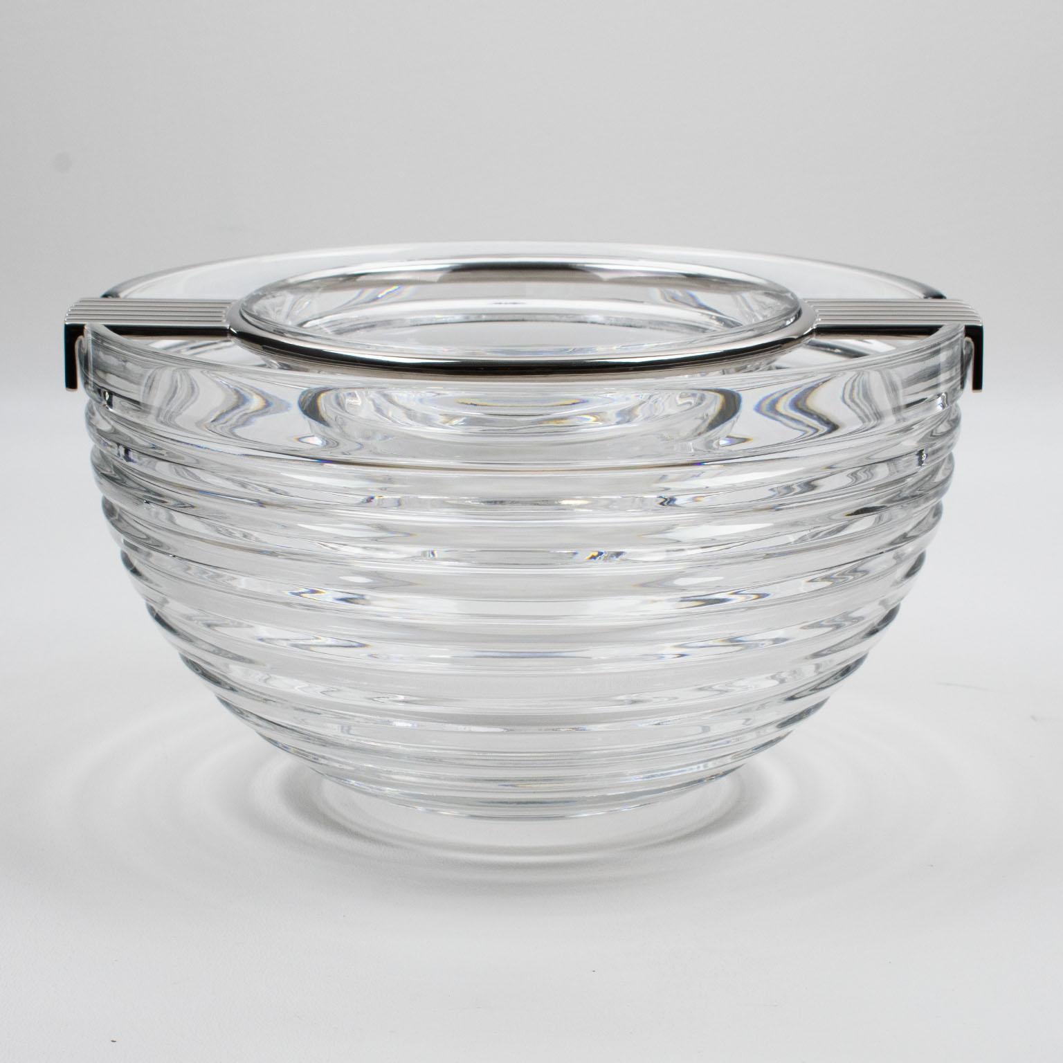 Modern Riedel Mesa Silver Plate and Crystal Caviar Bowl Dish Chiller, circa 1980 For Sale