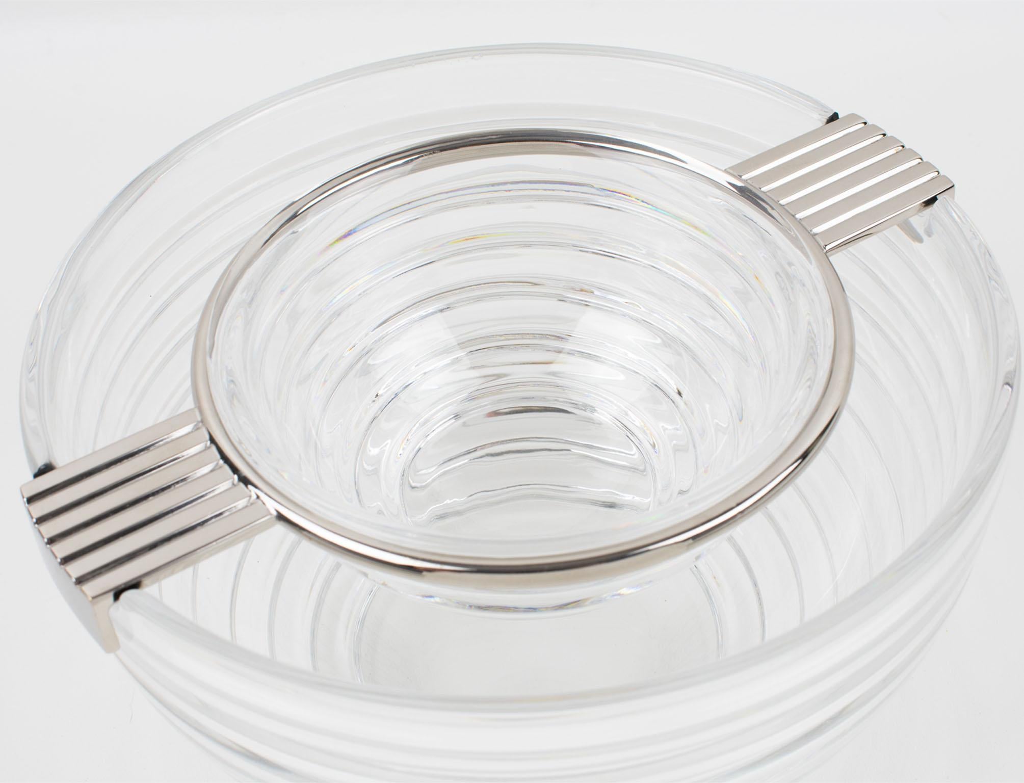 Italian Riedel Mesa Silver Plate and Crystal Caviar Bowl Dish Chiller, circa 1980 For Sale