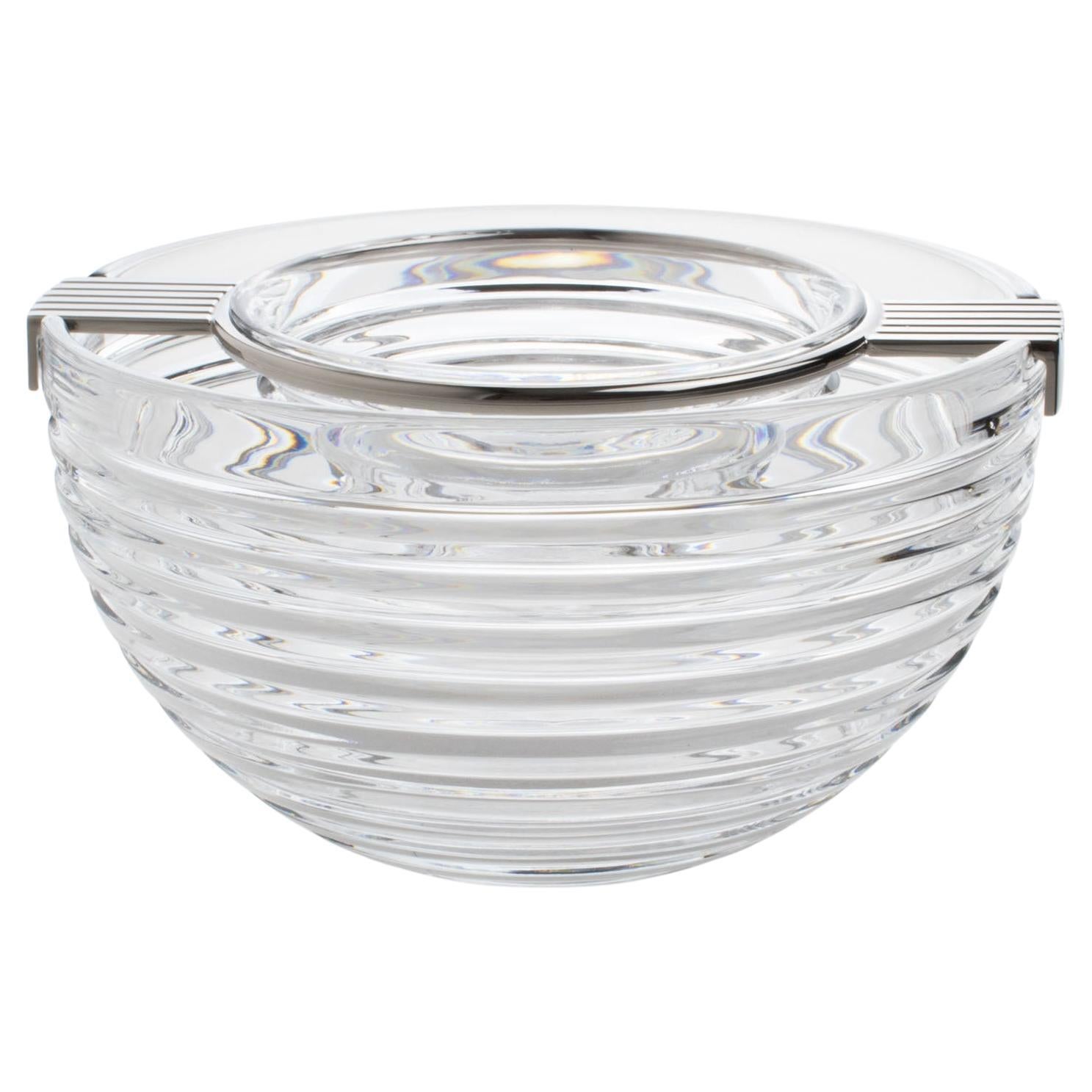 Aiedel Mesa Silver Plate and Crystal Caviar Bowl Dish Chiller, circa 1980