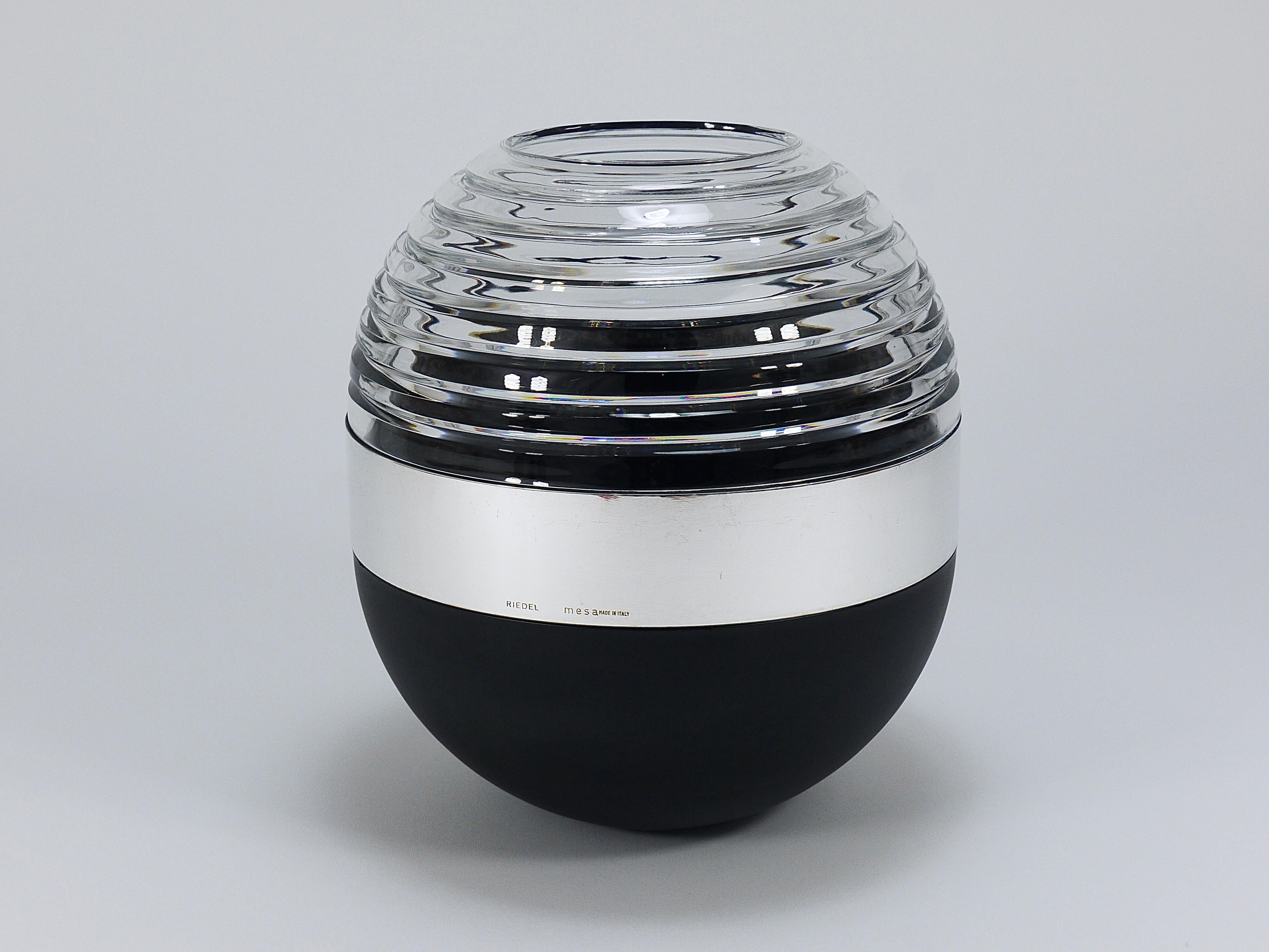 Riedel x Mesa Design Ball Vase, Black Crystal Glass & Silver, Post-Modern Italy 3