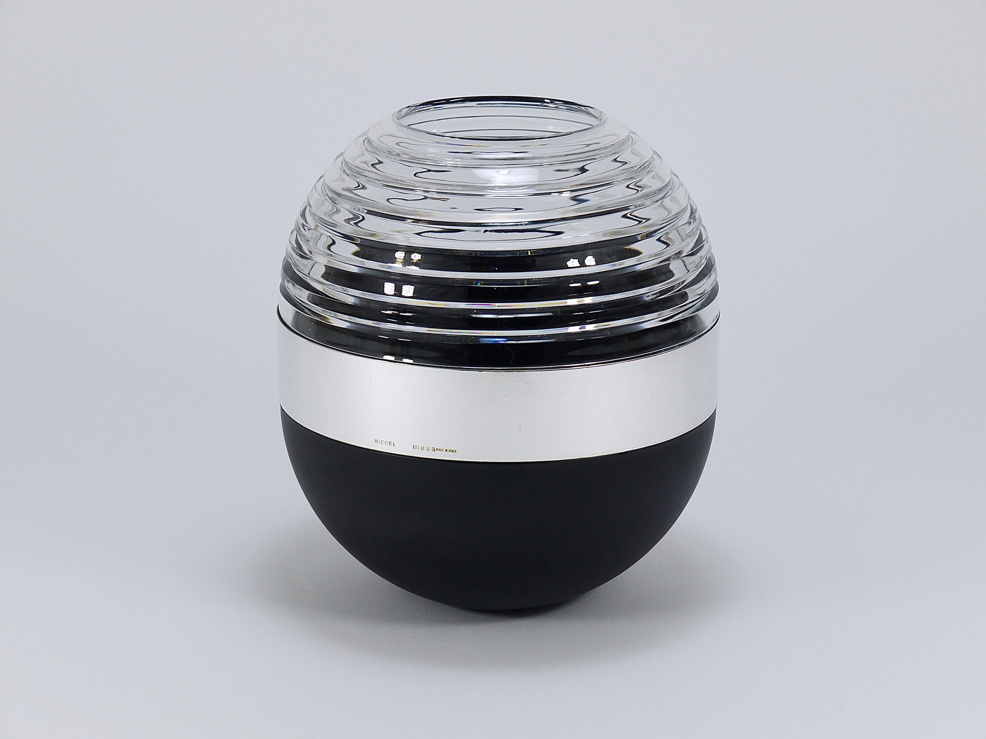 Riedel x Mesa Design Ball Vase, Black Crystal Glass & Silver, Post-Modern Italy 4