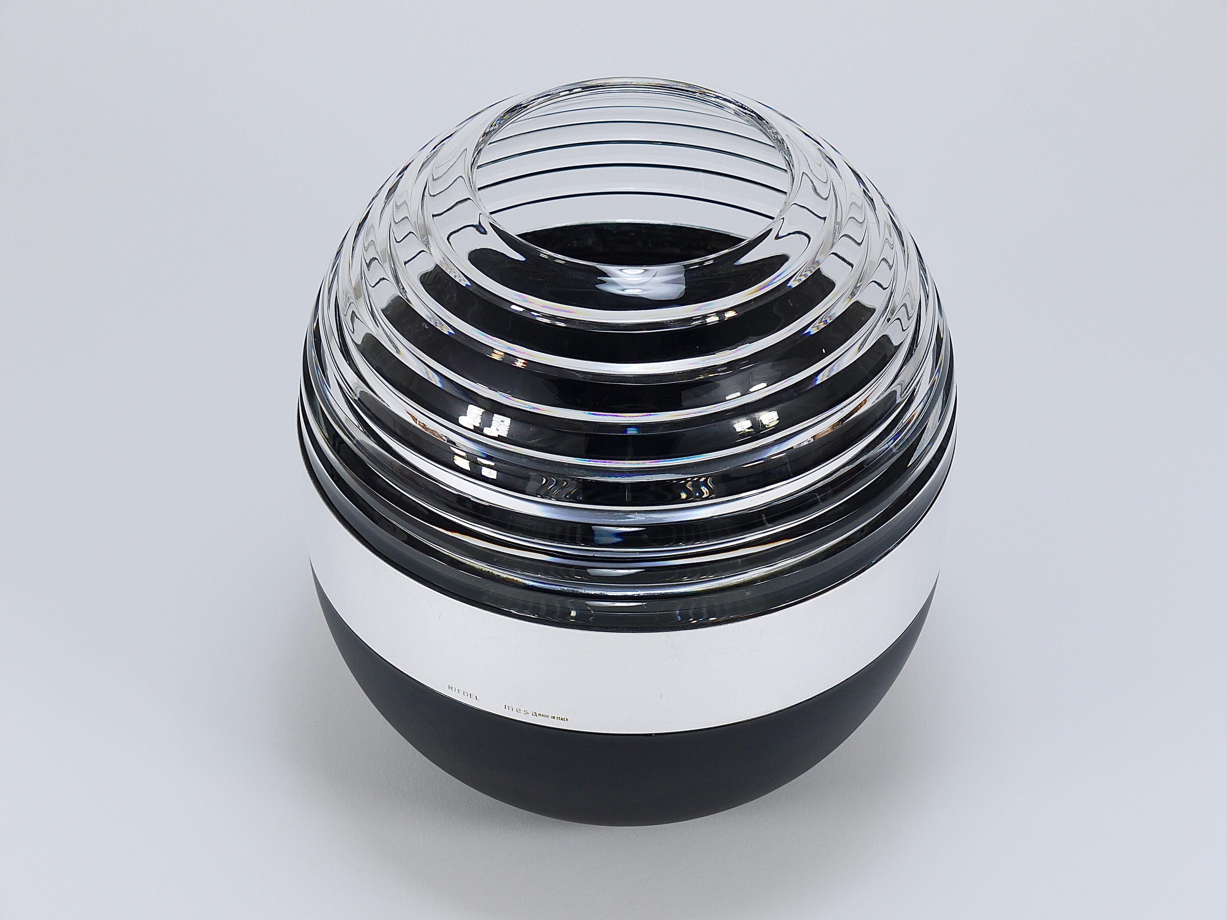Riedel x Mesa Design Ball Vase, Black Crystal Glass & Silver, Post-Modern Italy 5