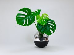 Riedel x Mesa Design Jarrón de bola, cristal negro y plata, Italia posmoderna