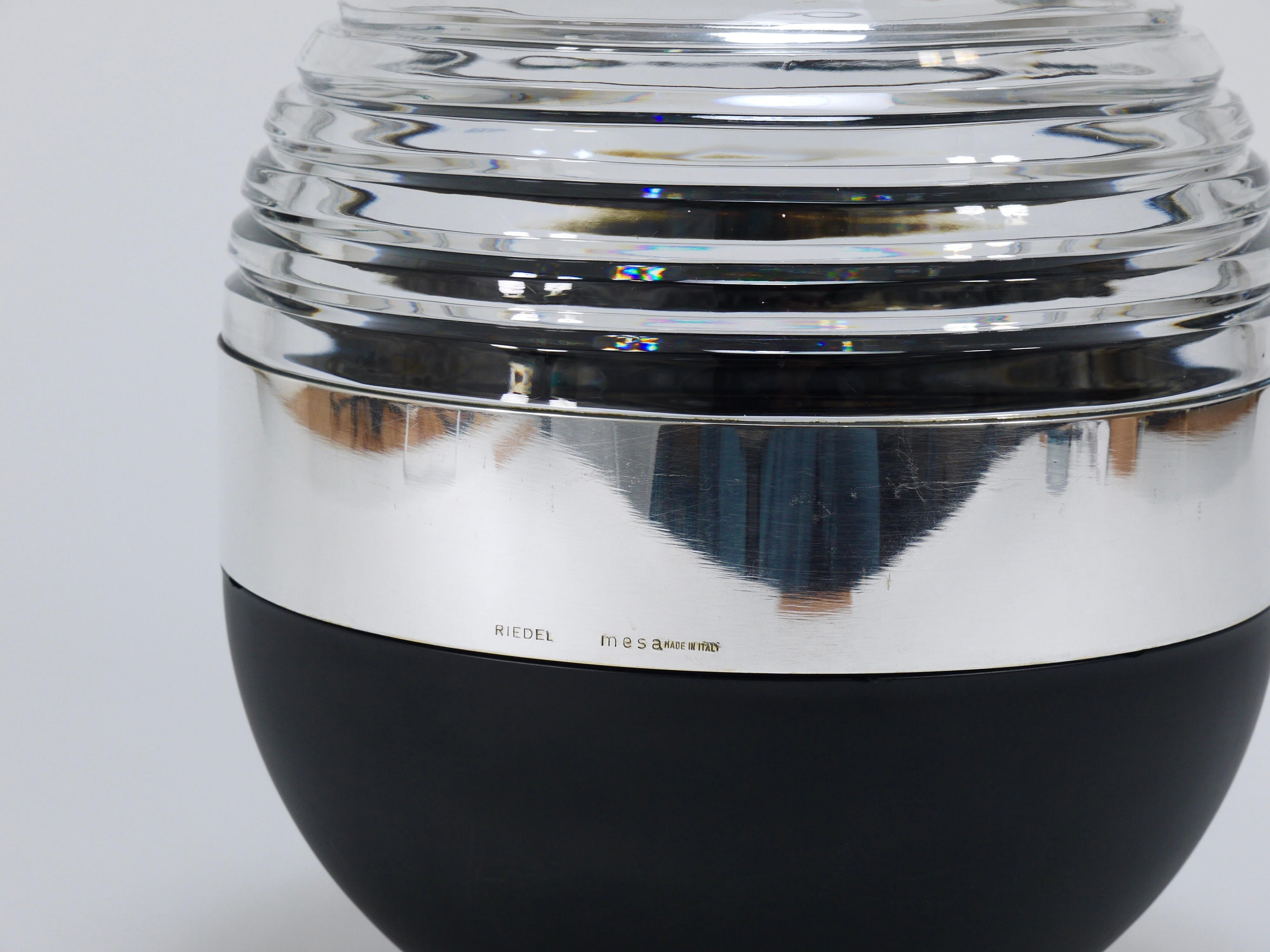 Italian Riedel x Mesa Design Ball Vase, Black Crystal Glass & Silver, Post-Modern Italy
