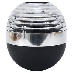 Riedel x Mesa Design Kugelvase, schwarzes Kristallglas und Silber, postmodernes Italien