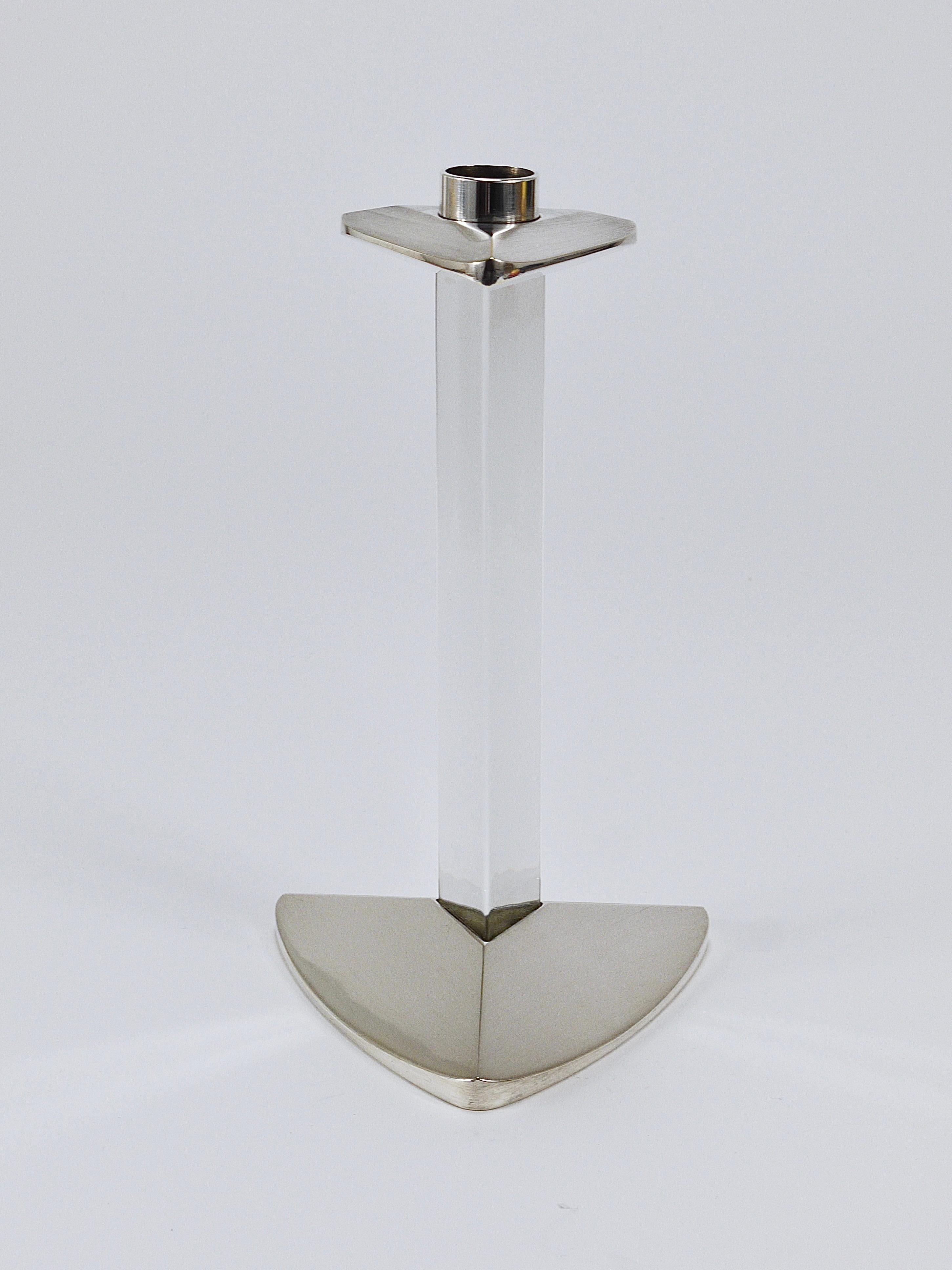 Riedel x Mesa Portavelas postmoderno de plata y cristal, Italia, 1980 en venta 3