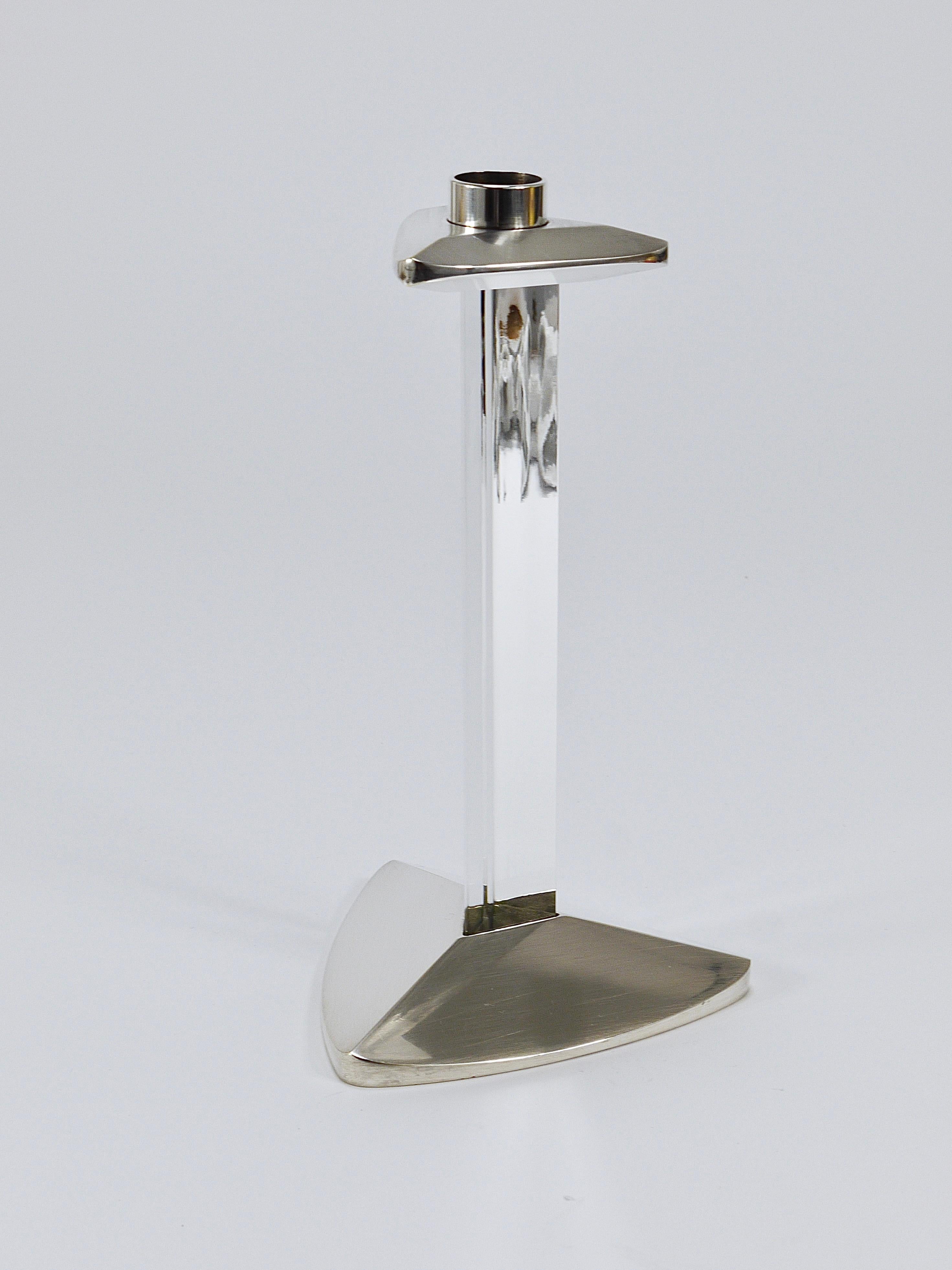 Riedel x Mesa Portavelas postmoderno de plata y cristal, Italia, 1980 en venta 4