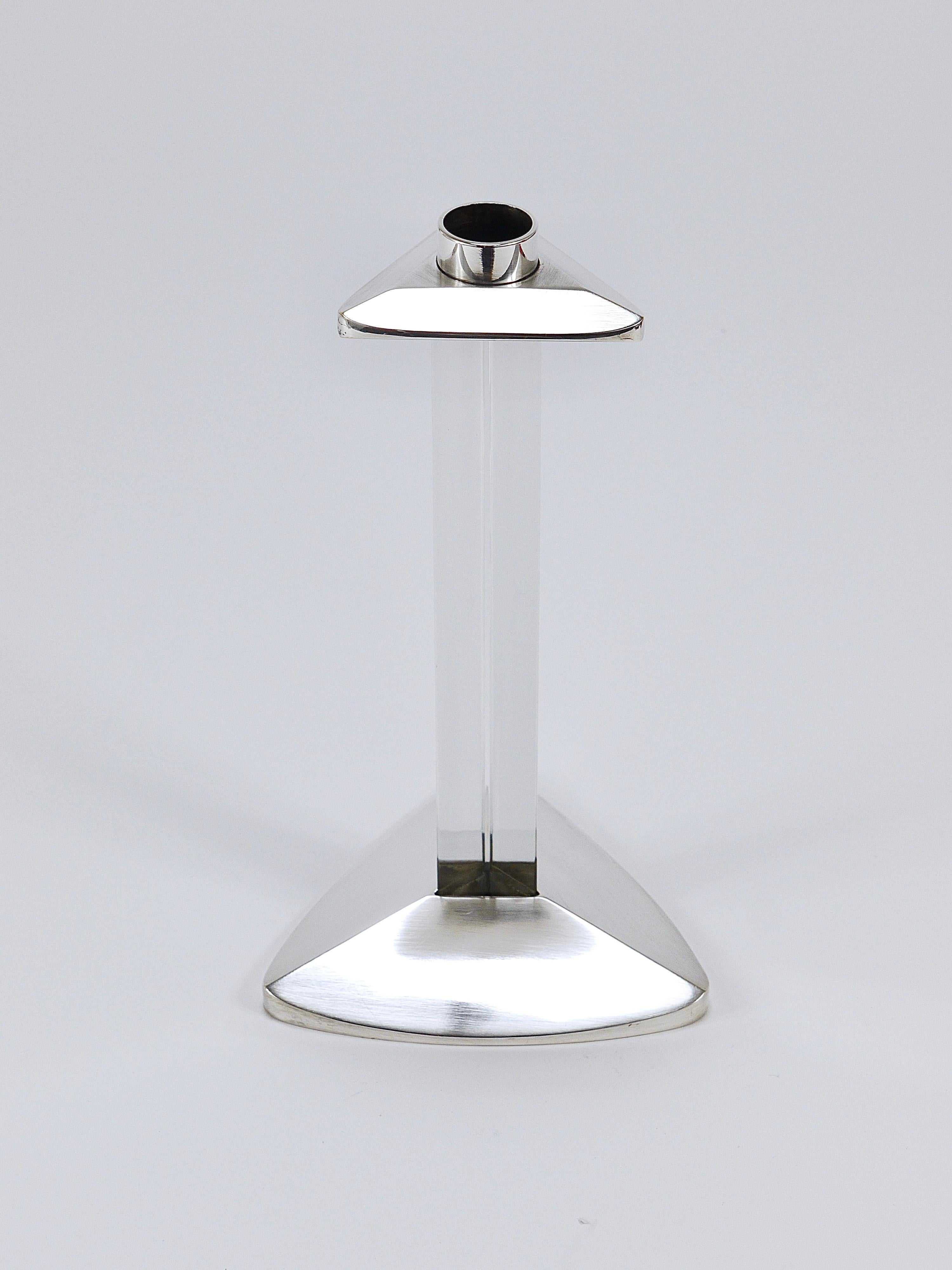 Riedel x Mesa Portavelas postmoderno de plata y cristal, Italia, 1980 en venta 5