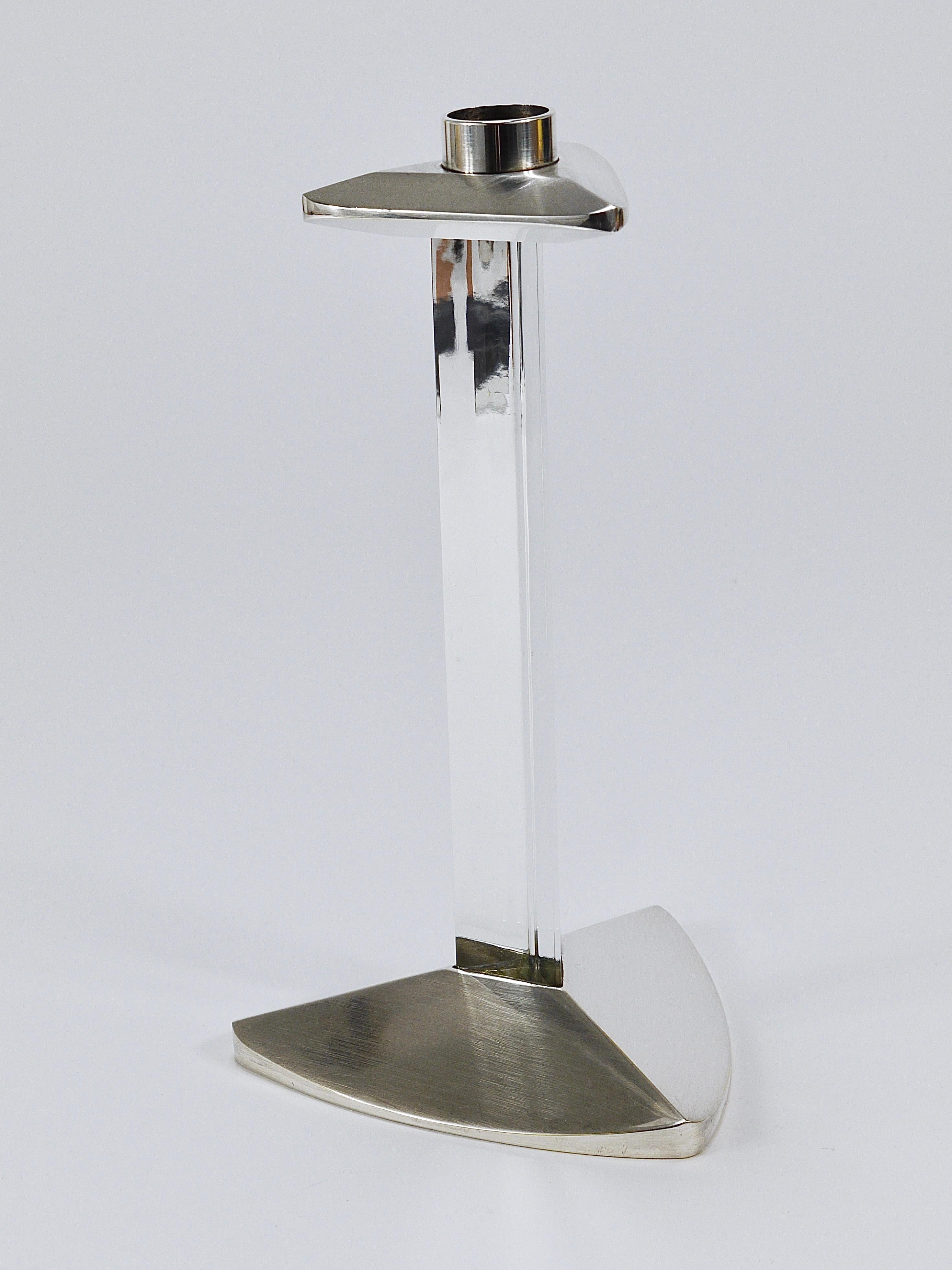 Riedel x Mesa Portavelas postmoderno de plata y cristal, Italia, 1980 en venta 8