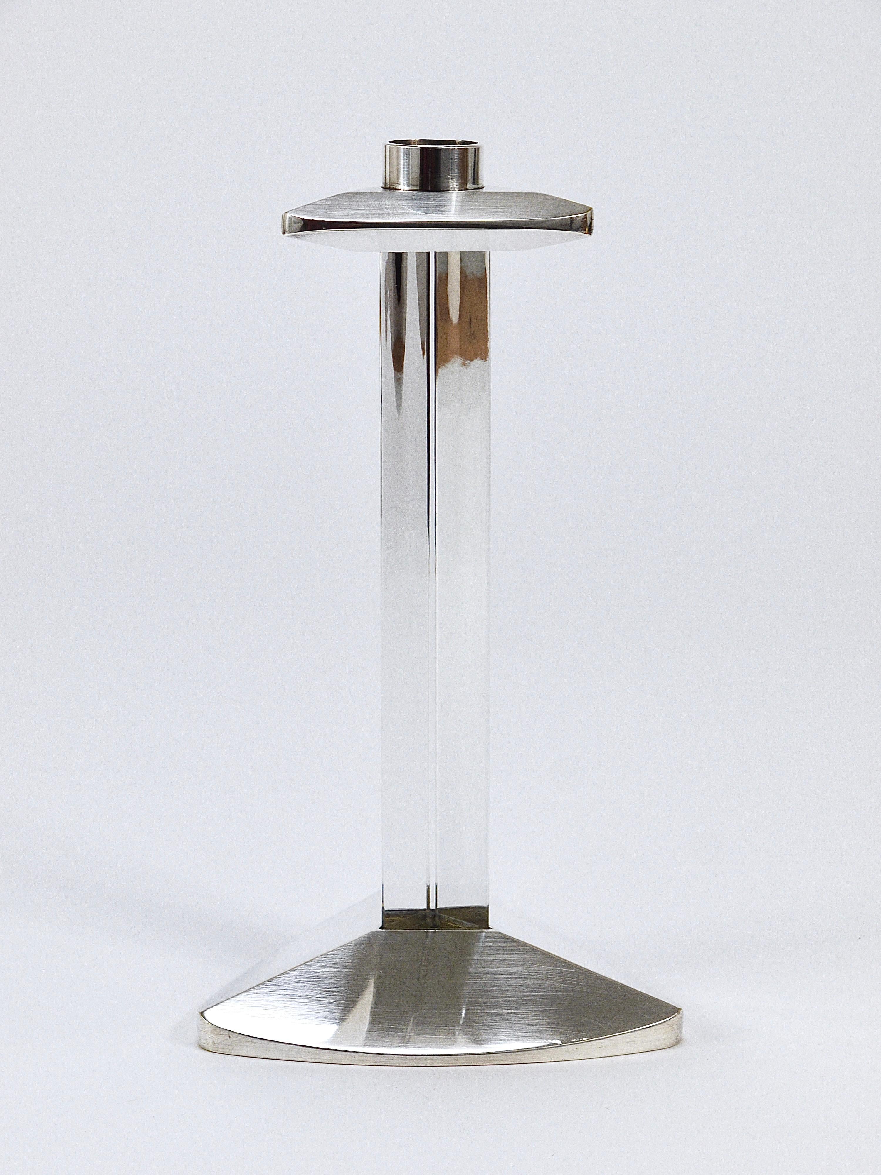 Riedel x Mesa Portavelas postmoderno de plata y cristal, Italia, 1980 en venta 9